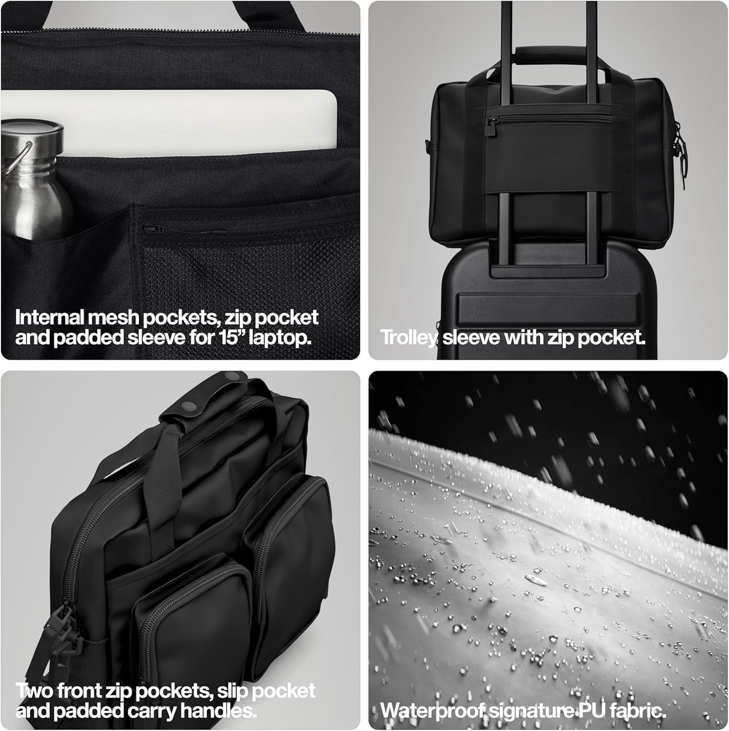 RAINS Texel Tech Bag - Black Waterproof Water Resistant Water Repellent Laptop Bag Unisex Commuter Travel Case 15" Computer Sleeve Tech Organizer - 2 Year Warranty - Image 2