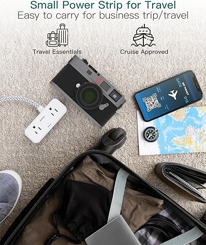Miniatura 5 de Cruise Ship Essentials - Regleta plana de viaje, cable de extensión plano de 6 pies con 4 tomas, 3 puertos USB (2 USB C), pequeña regleta de