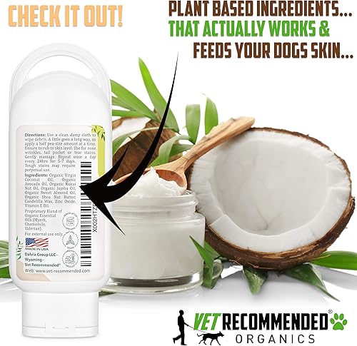 Miniatura 3 de Recomendado por veterinario, pasta orgánica vegana para Bulldogs  Pugs, Frenchies para limpiar y proteger arrugas y pliegues, bolsillos traseros y