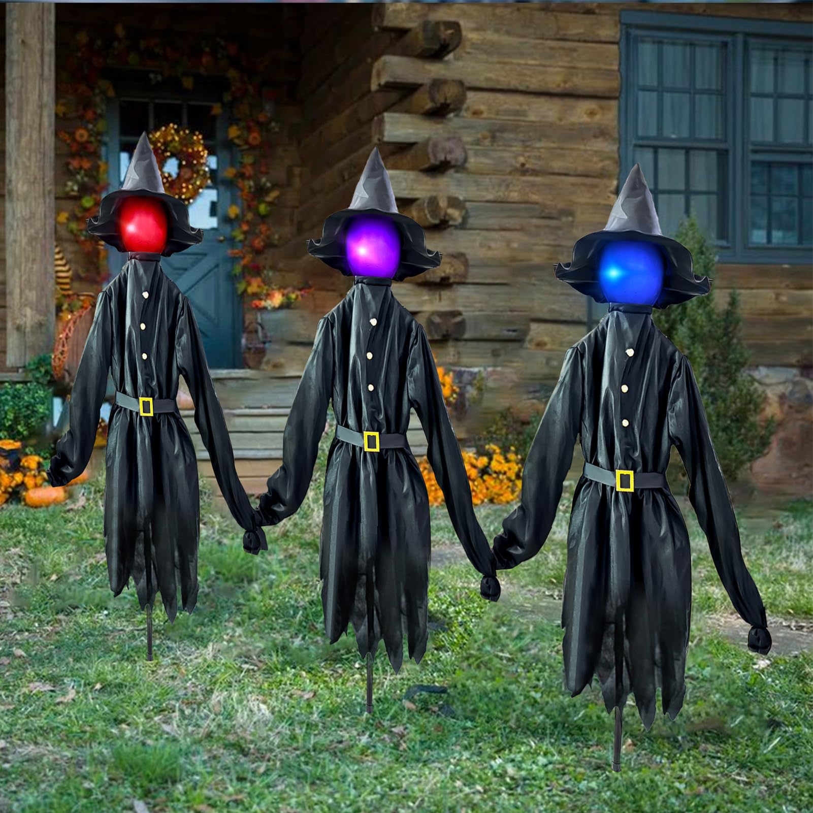 Dekoracje Halloween Na Zewnątrz Oświetlane Kije Czarownicy | Przerażający Pal Z Diodami Świecąca Twarz 150 Cm Na Ścieżkę Taras Nawiedzony Dom