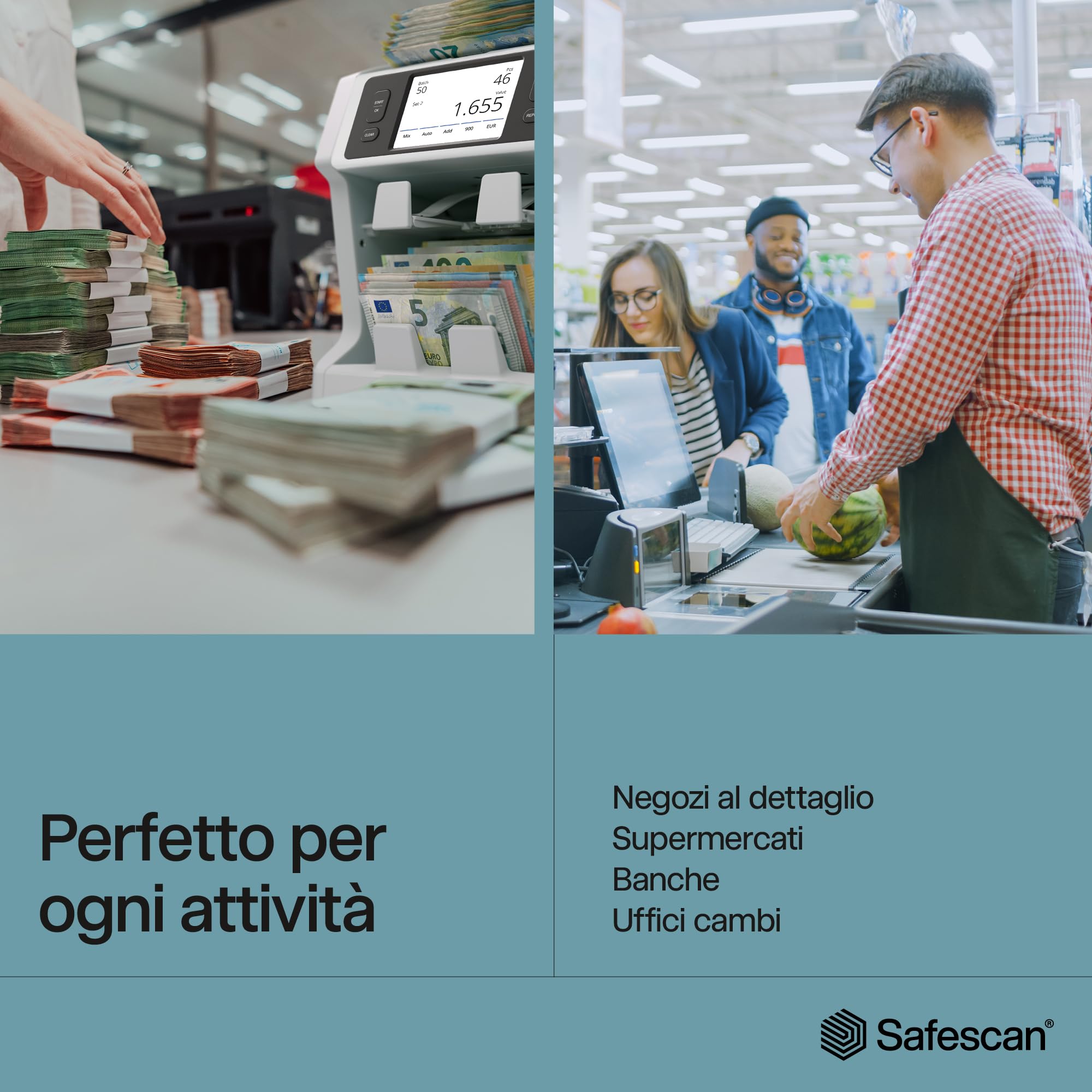 Safescan 2985-SC Contabanconote che conta il valore e ordina le banconote miste - Contabanconote con rilevatore di denaro falso a 10 punti - Contasoldi con l'app gratuita Safescan