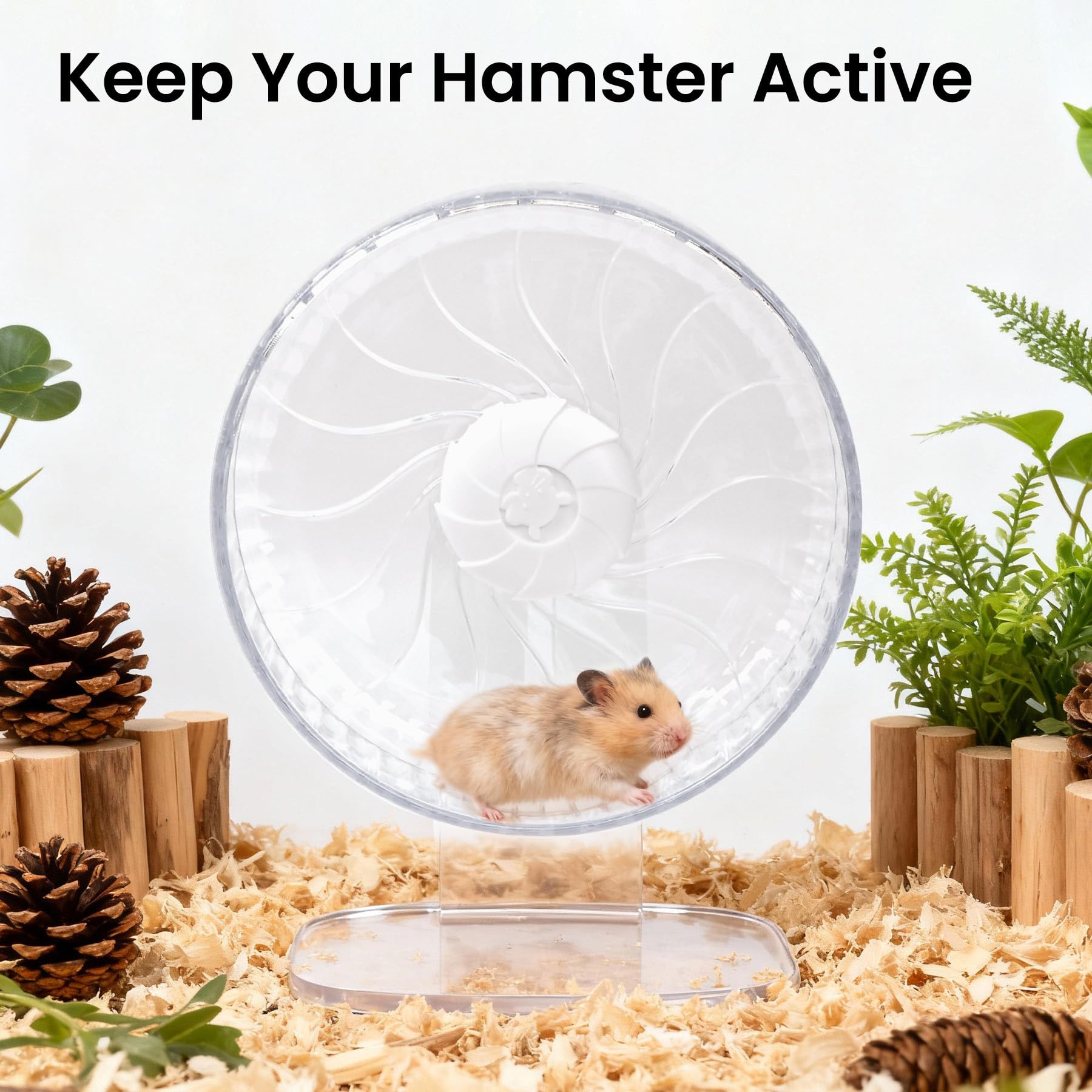 Silent Hamster Wheel, 10in Hamster Wheel with Adjustable Stand, Double-Bearing Quiet Spinner for Syrian Hamsters, Hedgehogs, Mice & Small Pets, Clear - image 2