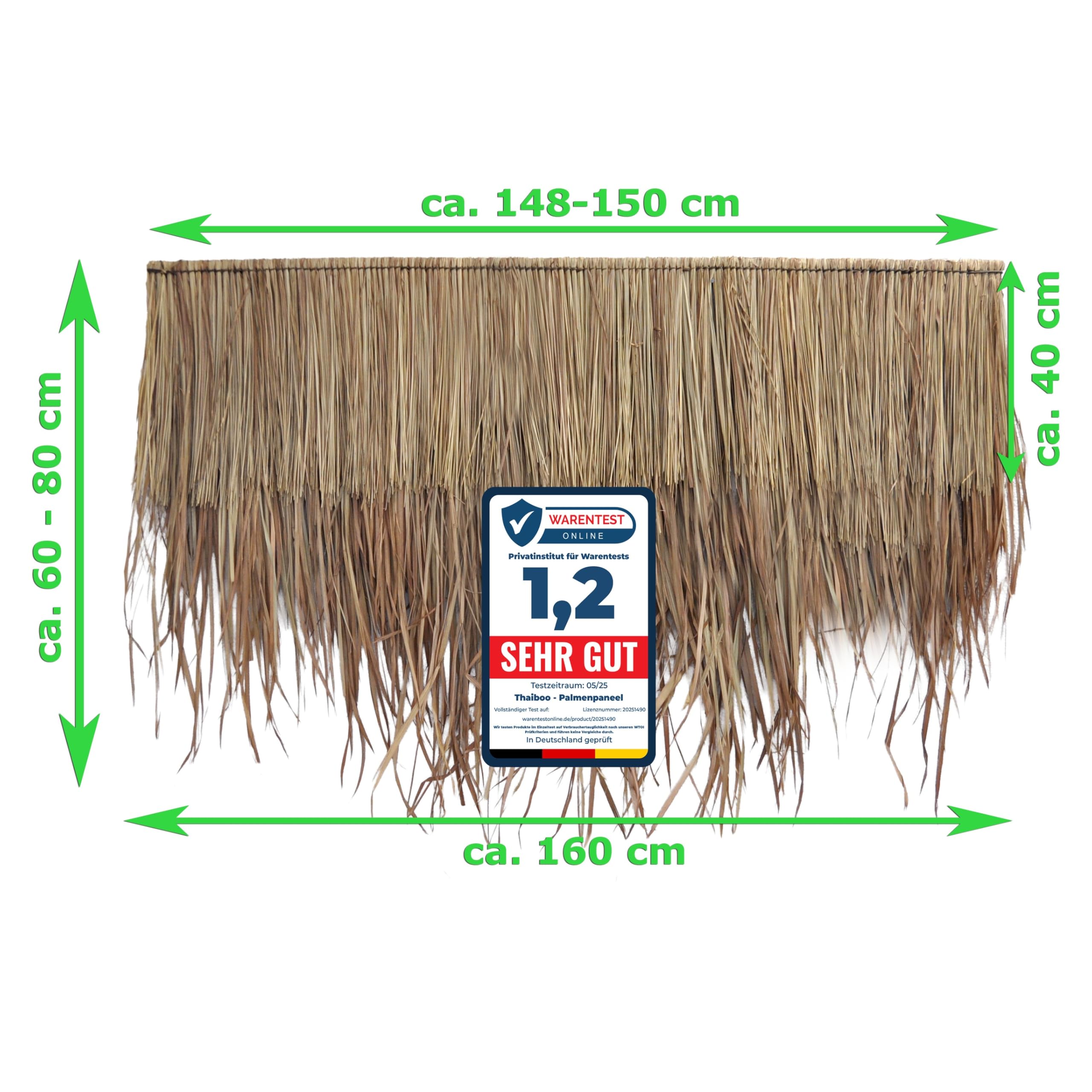 Palmdach Paneele Palmschindel Palmenblätter | Nachhaltiges Naturmaterial | Wetterfest Regendicht und Langlebig | Innen- und Außenbereich | ca. 148 cm x 80 cm | 10 Stück