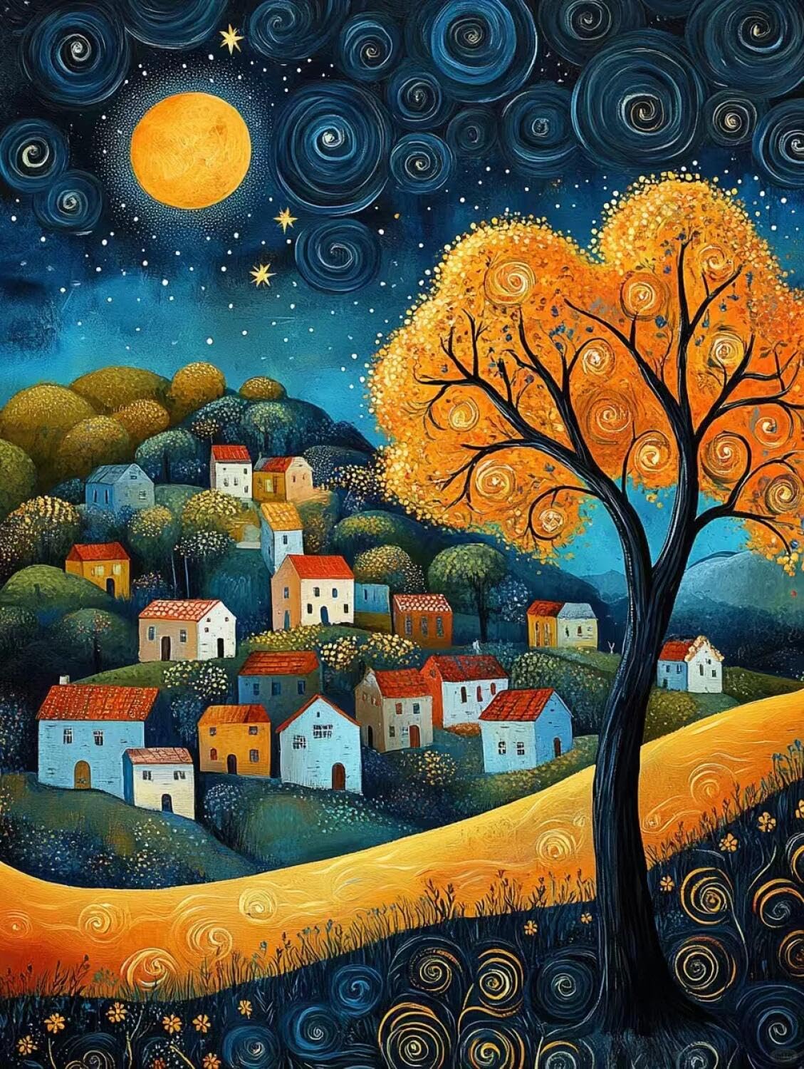 Rqwybcaxn Bead Embroidery Kits Cartoon Town 40x50cm