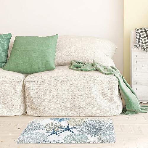 Miniatura 6 de AnyDesign Tapete de terciopelo antideslizante para puerta delantera, diseño de estrella de mar y conchas marinas, para el hogar, baño, decoración