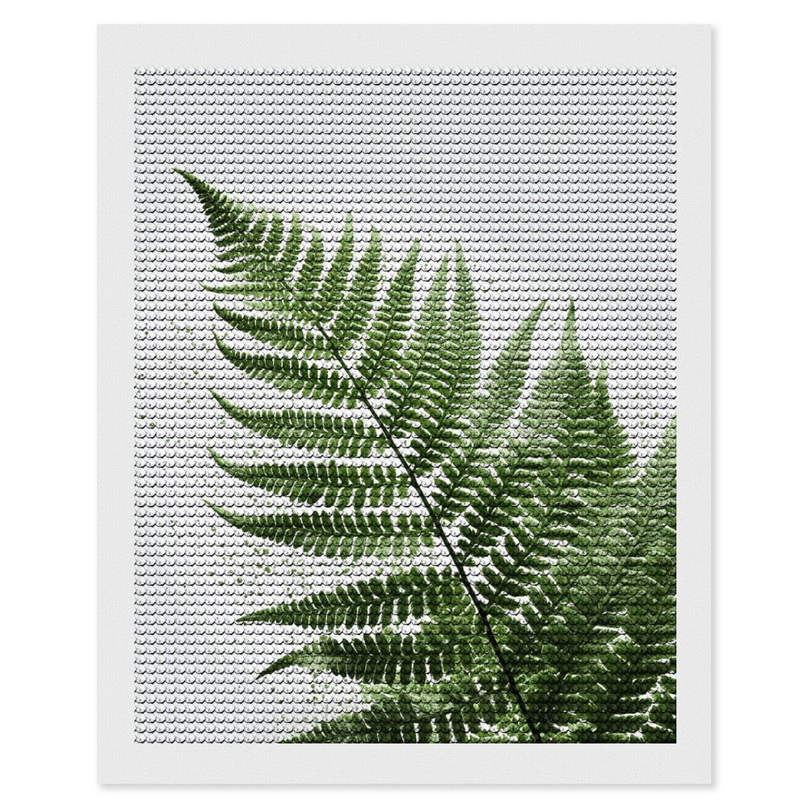 DWVTSLH Natural Plant Silhouette Fern Leaf Diamond Painting Kits for Adults, Personalized Diamond Photo Art Full Drill, DIY 5D Diamond Art Painting Kits for Beginners, Home Wall Decor 16"x20"