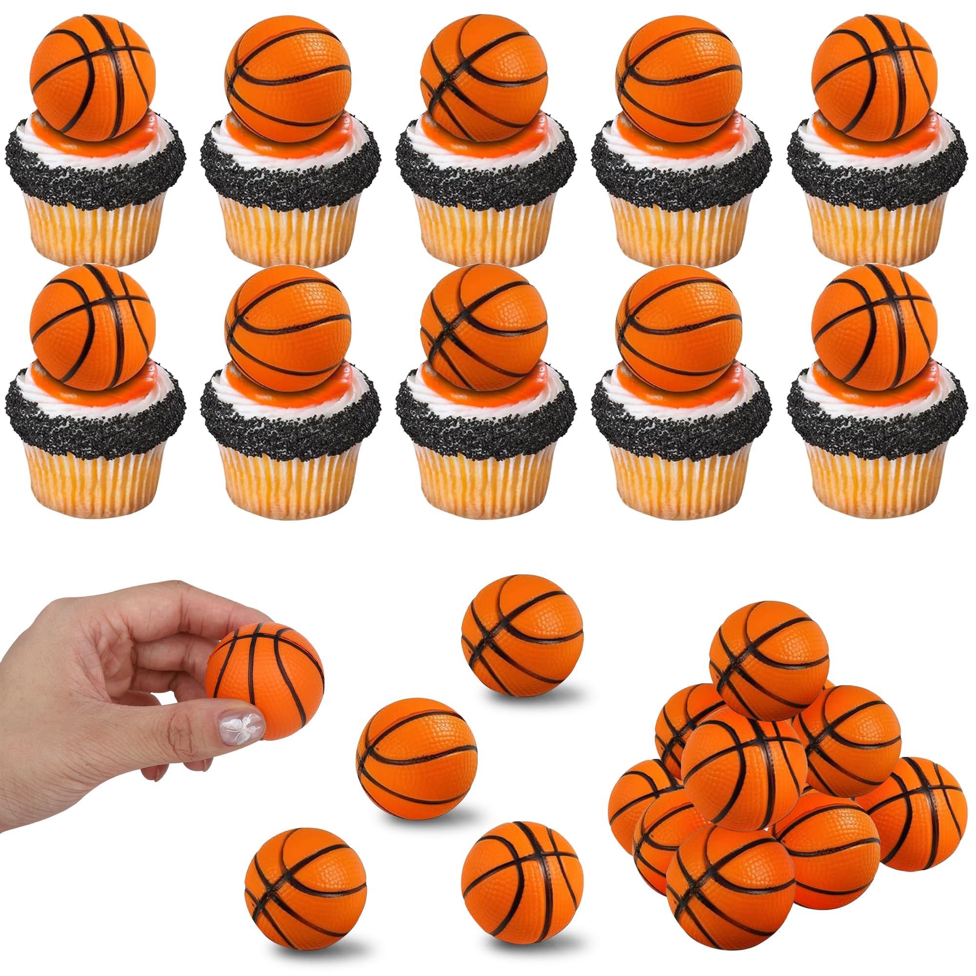 12 PCS Basketball Cupcake Toppers 3D Basketball Cupcake Topper Decorations for Sports Theme Baby Shower Kids Birthday Party Cake Decorations Supplies