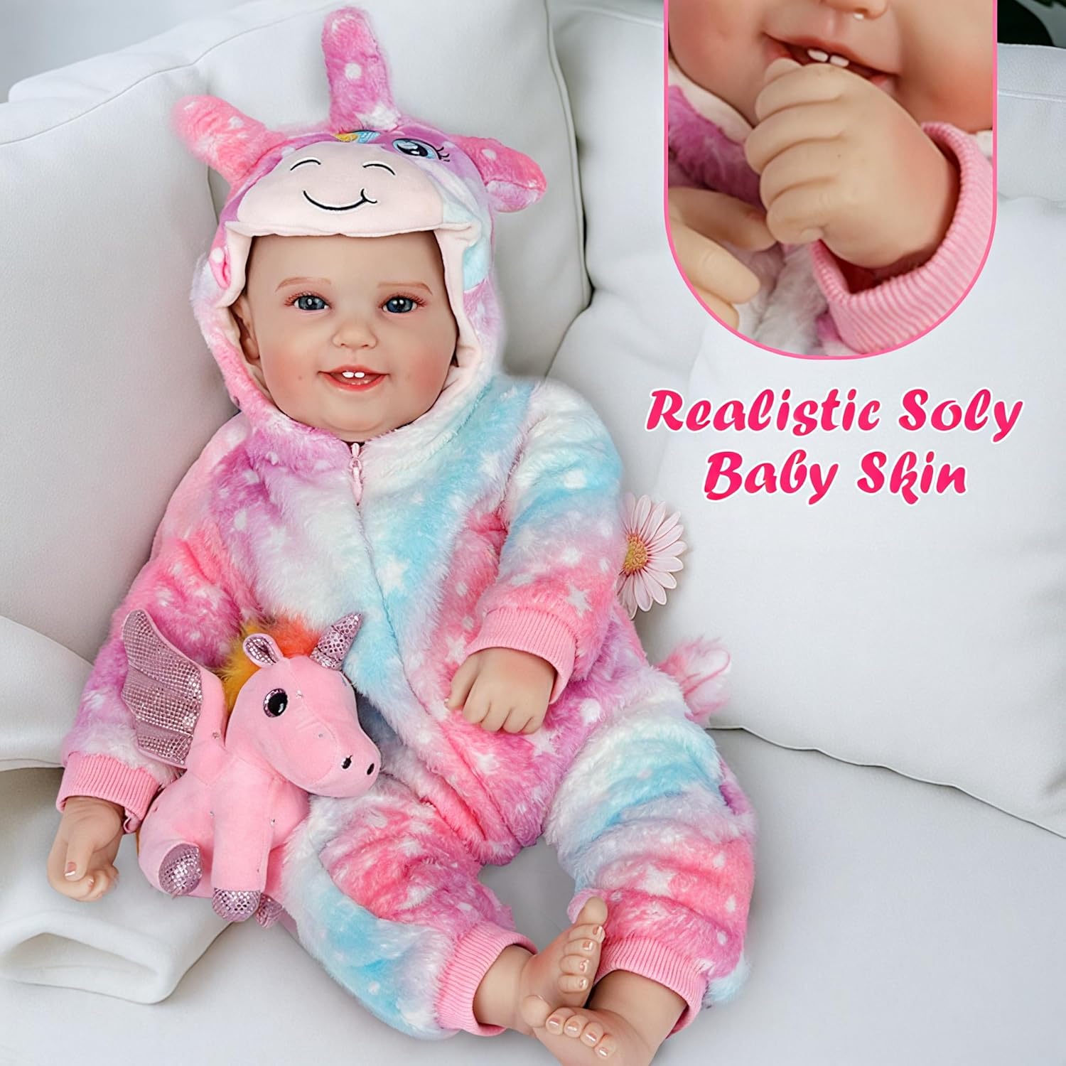Real Life Baby Dolls - 19 Inch Reborn Baby Dolls for Girls 3+, Vinyl Realistic Baby Doll with Soft Cloth Body, Includes Accessories for Pretend Play - Image 3