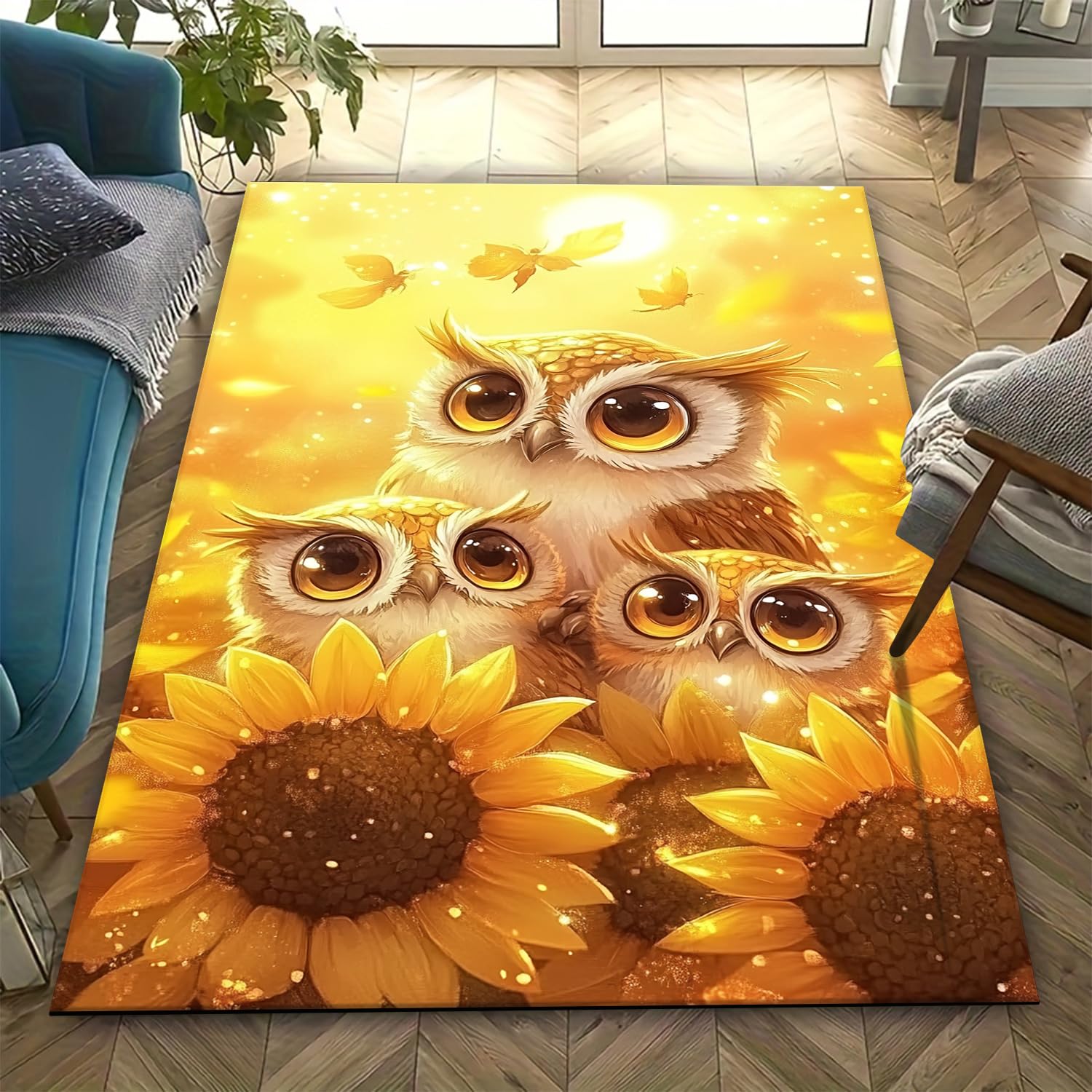 Tapis impression en hibou animal 3D confortable et facile à nettoyer pour bureau