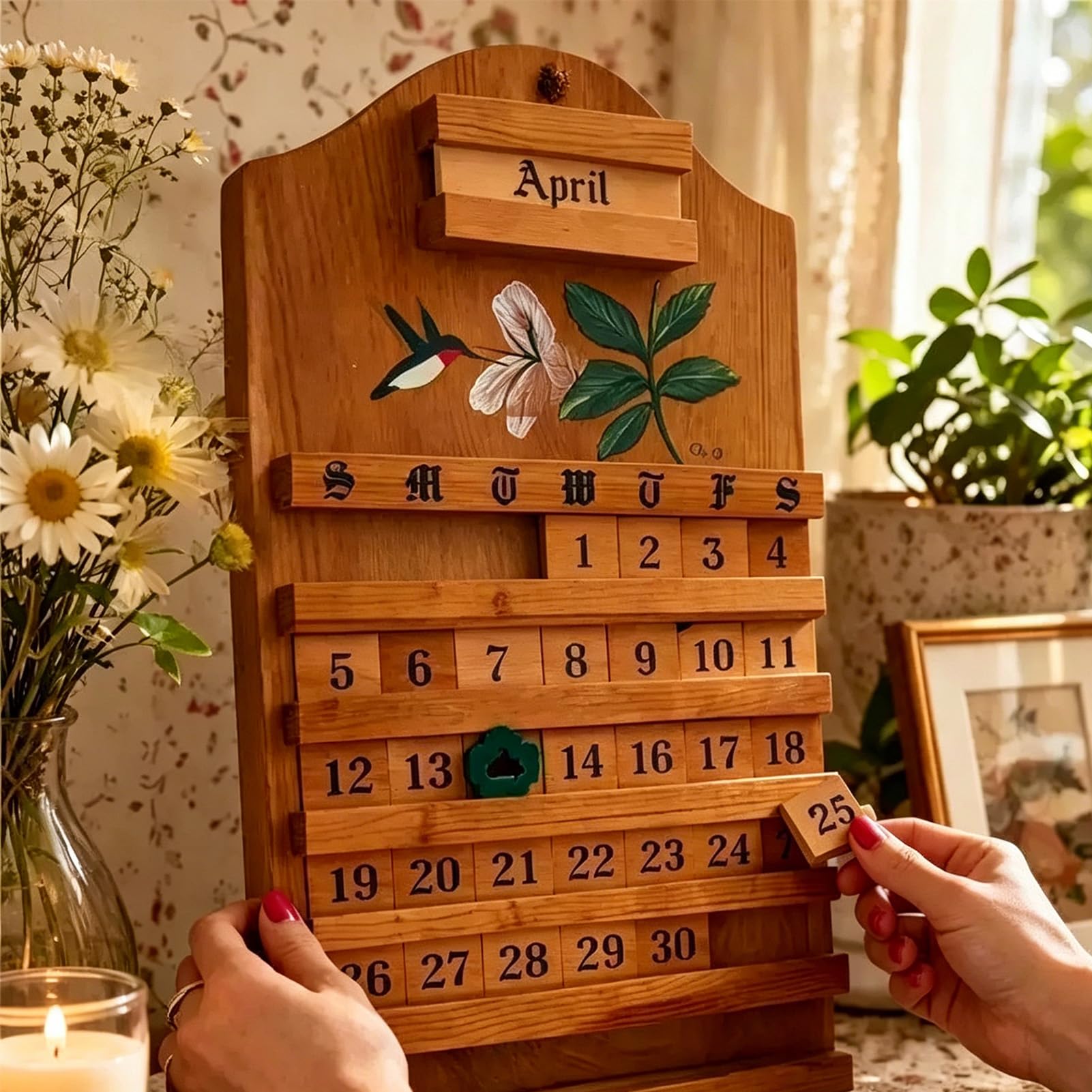 NICENEEDED Calendario da Parete Perpetuo in Legno Cucina e Ufficio.