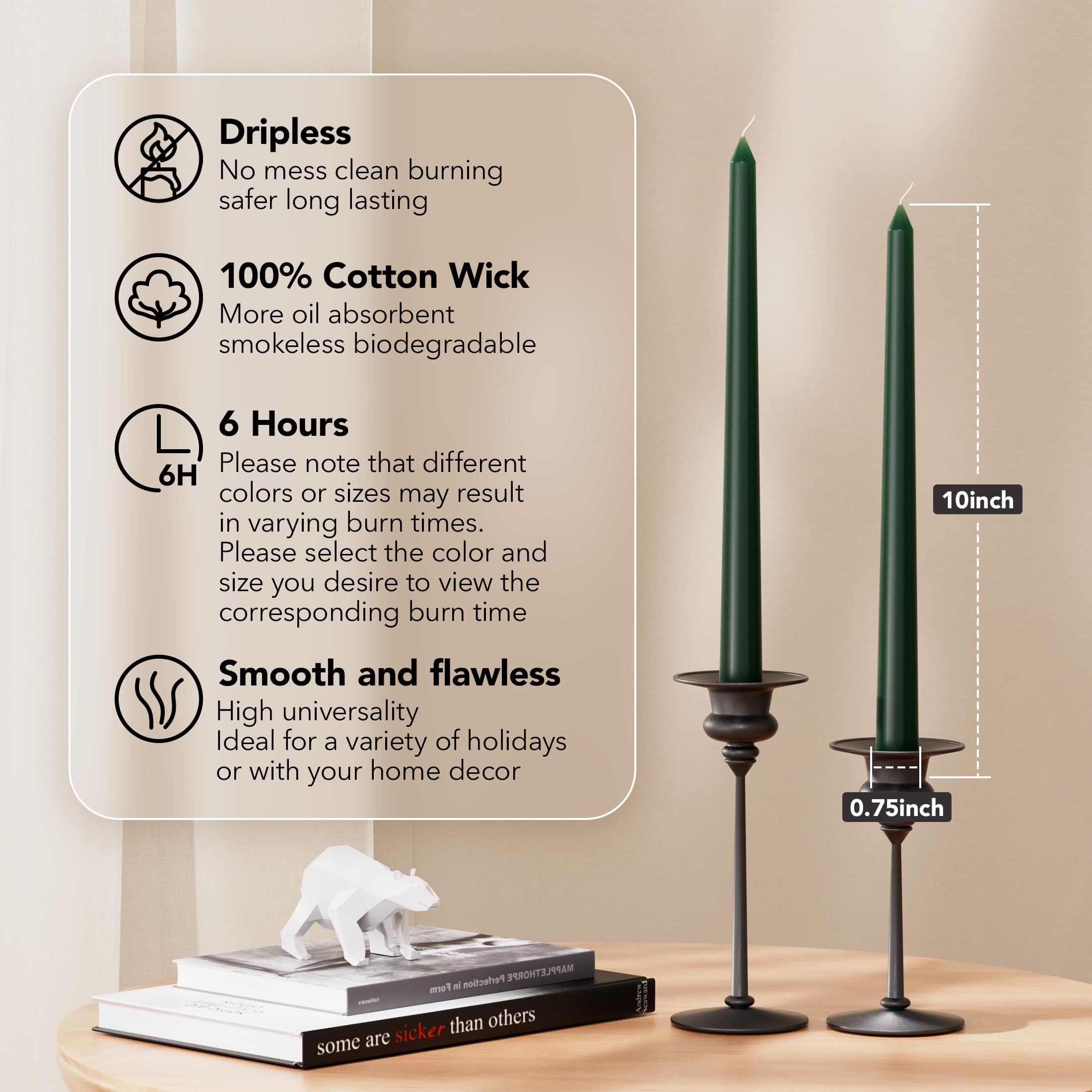 Candele coniche non profumate alte 25,4 cm, antigoccia, confezione da 30, candele coniche verde scuro, perfette per matrimoni, cene, 6-8 ore di combustione, candele colorate, verde scuro