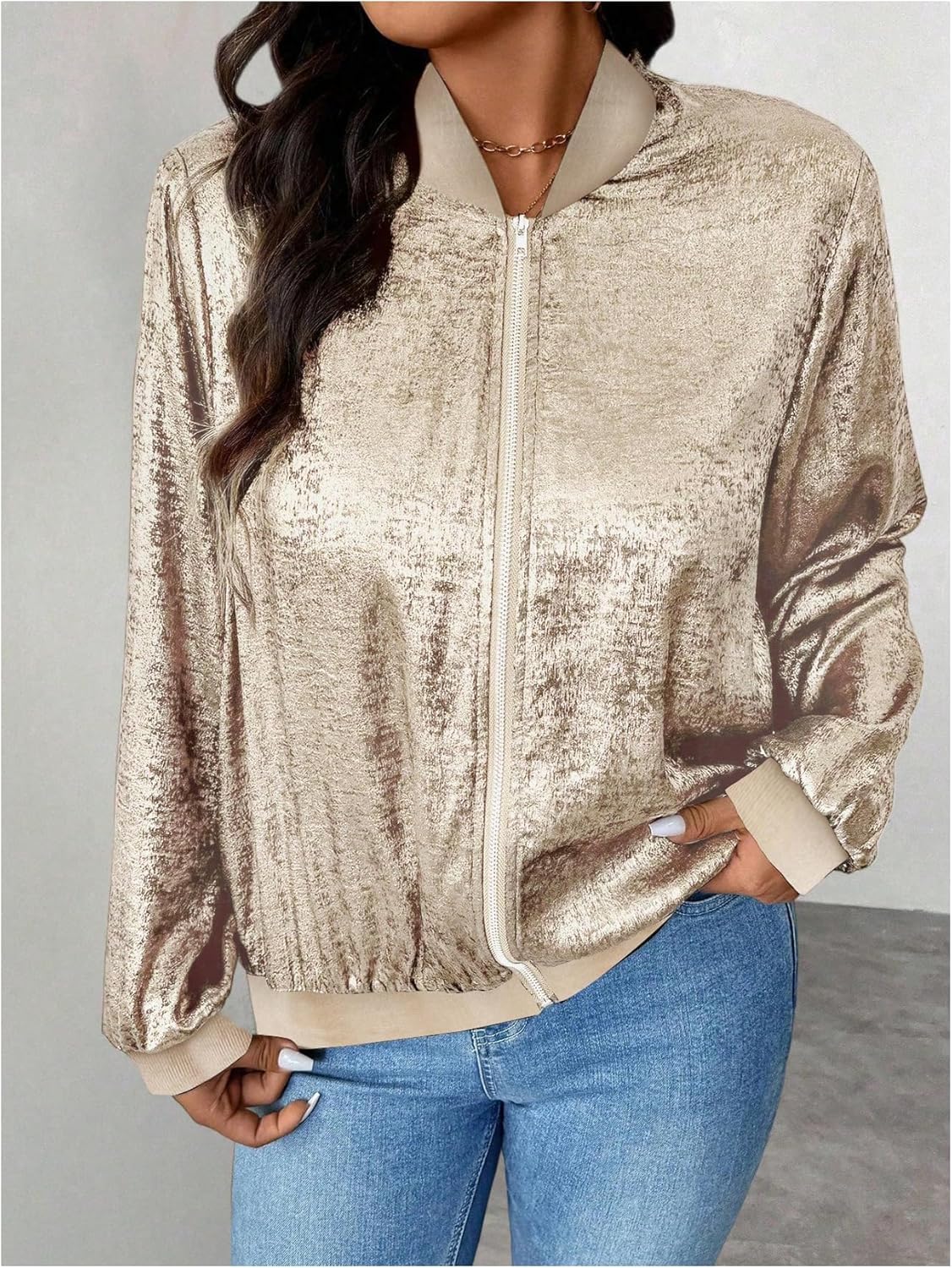 Floerns Women's Plus Size Long Sleeve Bomber Jacket Zipper Baseball Collar Lightweight Jacket - Image 2