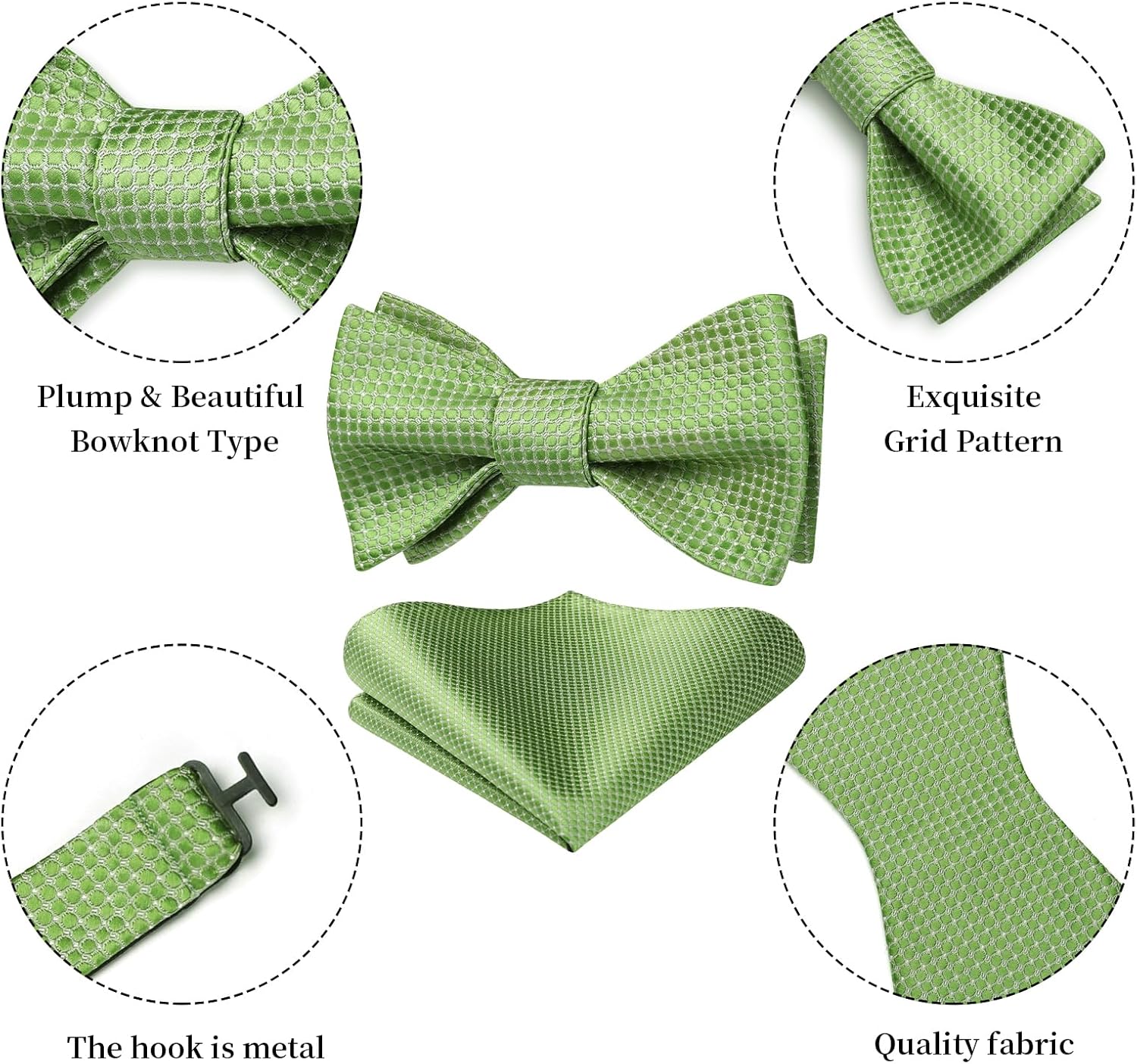 HISDERN Bow Ties for Men Polka Dot Selftie Bowtie and Pocket Square Classic Business Tuxedo Wedding Bowties Handkerchief - Image 6