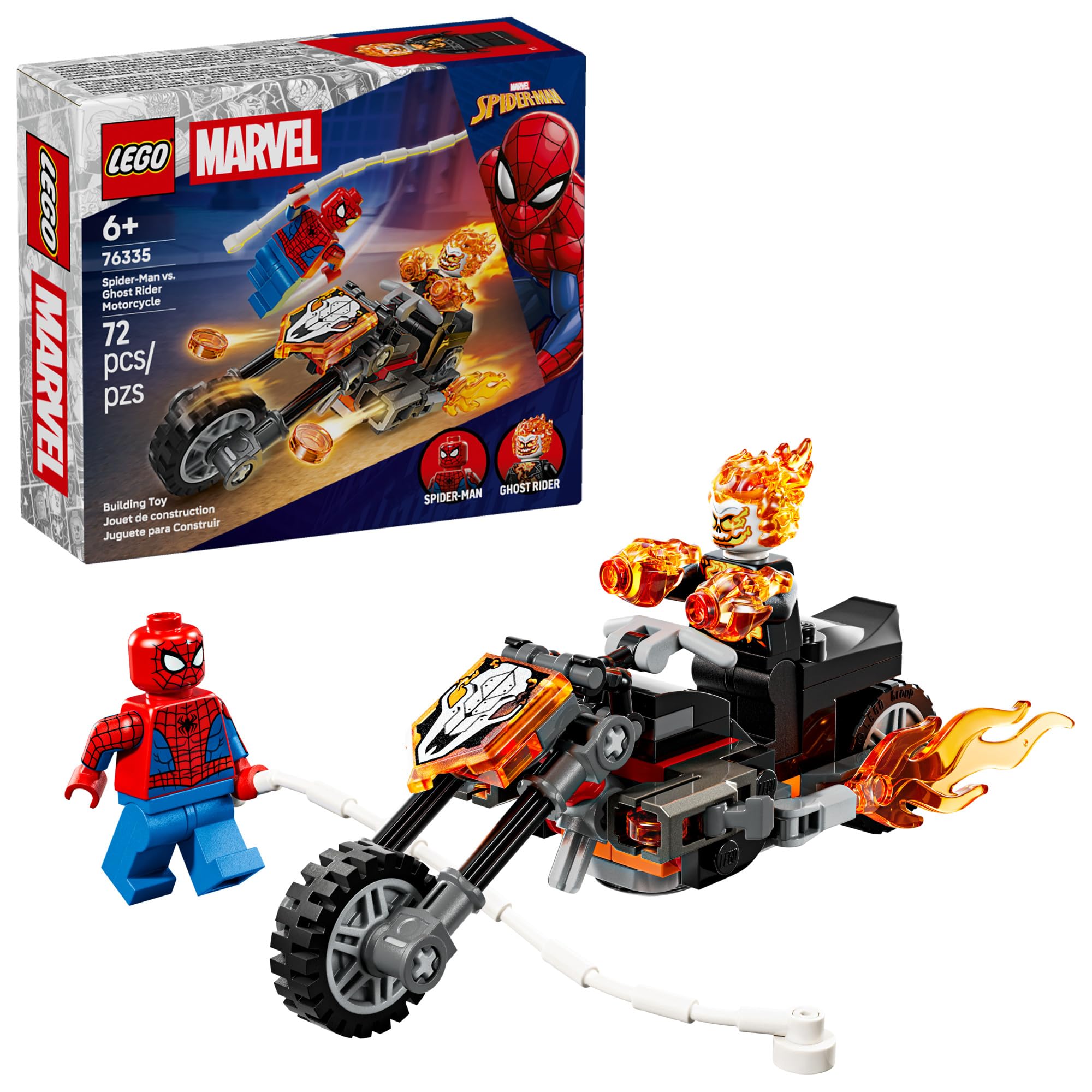 LEGO Marvel Spider-Man vs. Ghost Rider Motorcycle Building Toy for Boys & Girls, Ages 6+ - Super Hero & Villain Playset W/2 Marvel Minifigures - Gift Idea for Kids & Fans - 76335