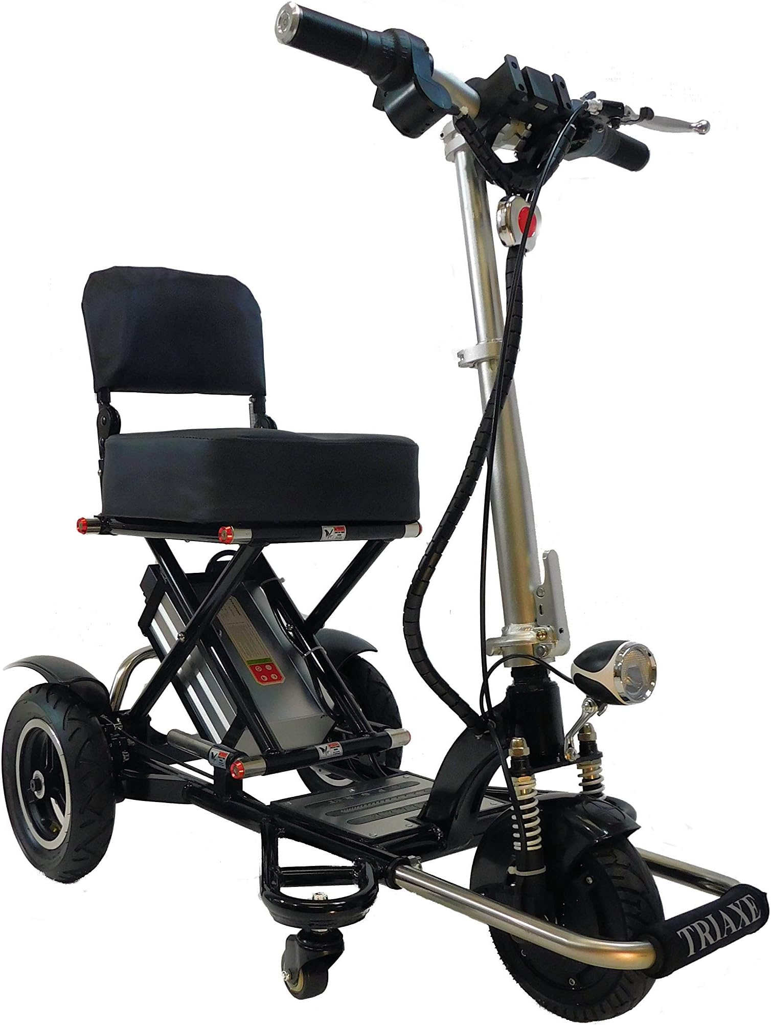TRIAXE Sport Foldable Electric Mobility Scooter + Cane & Cup Holder (Black)