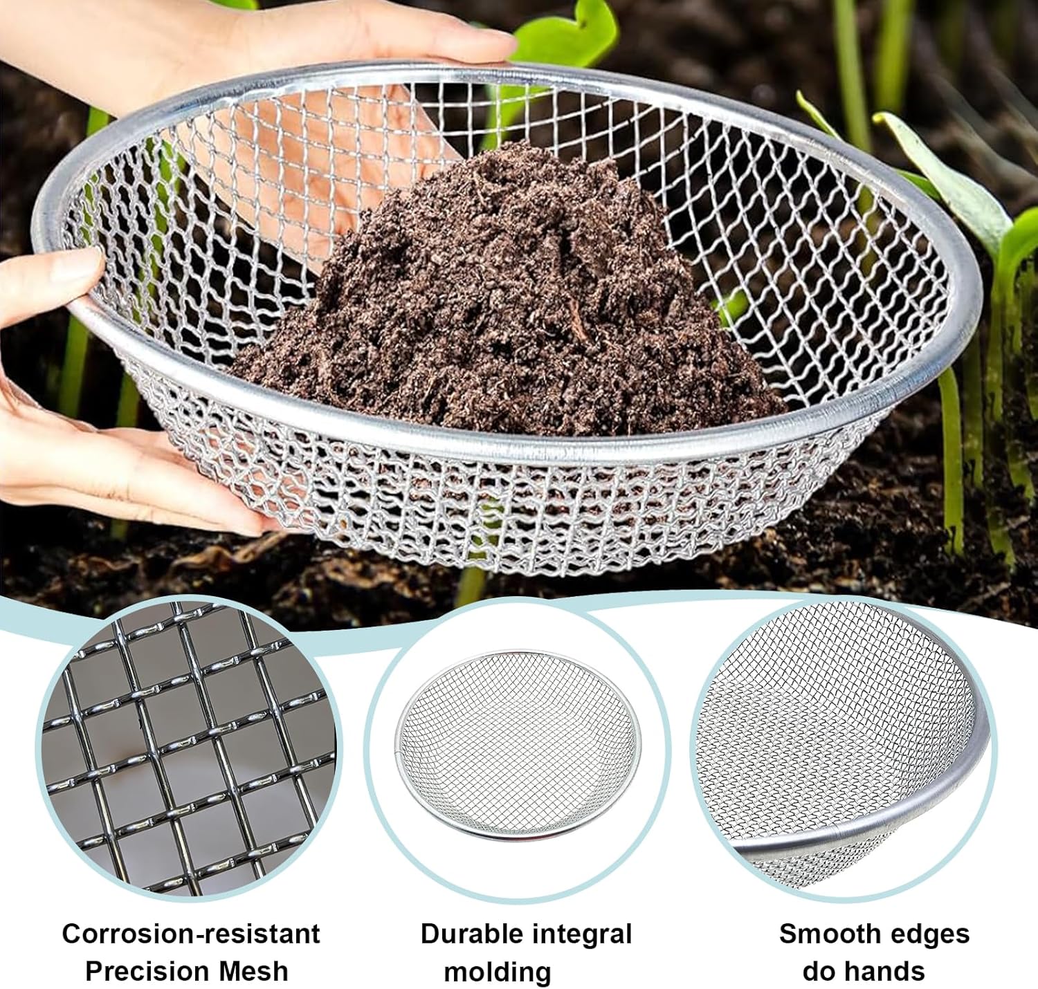 3PCS Soil Sifter for Gardening, Rock Sifter for 5gallon,Compost Sifter Dirt Sifter,Captures Dirt Rocks Sawdust