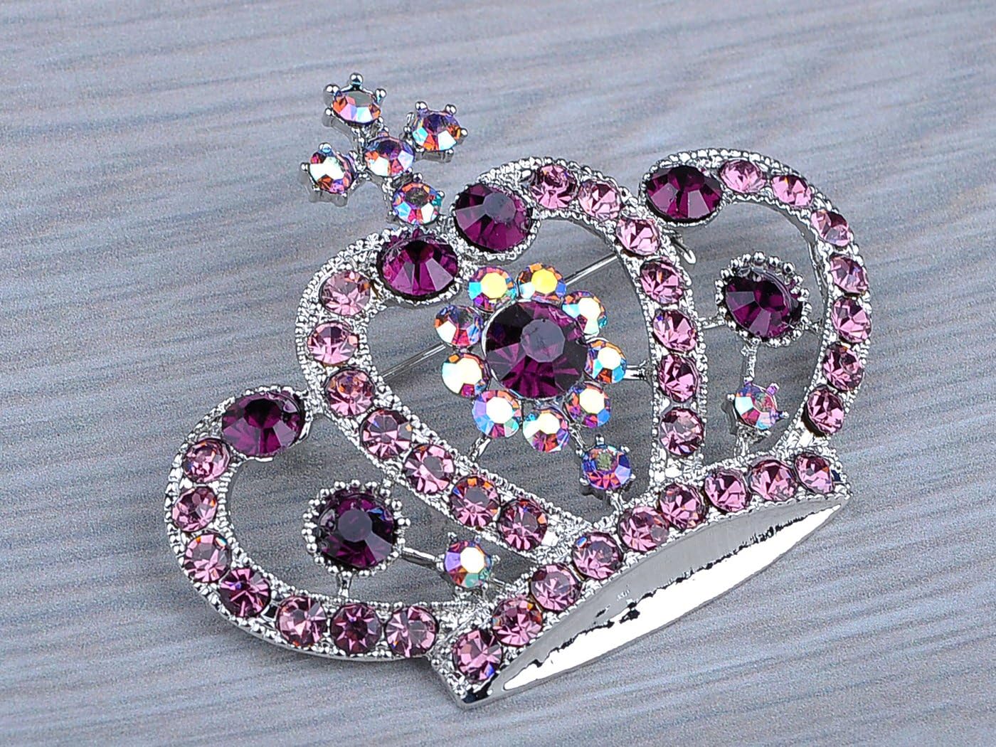 Alilang Amethyst Purple Multi-Colored Crystal Rhinestone Royal Princess Queen Crown Brooch Pin - Image 2