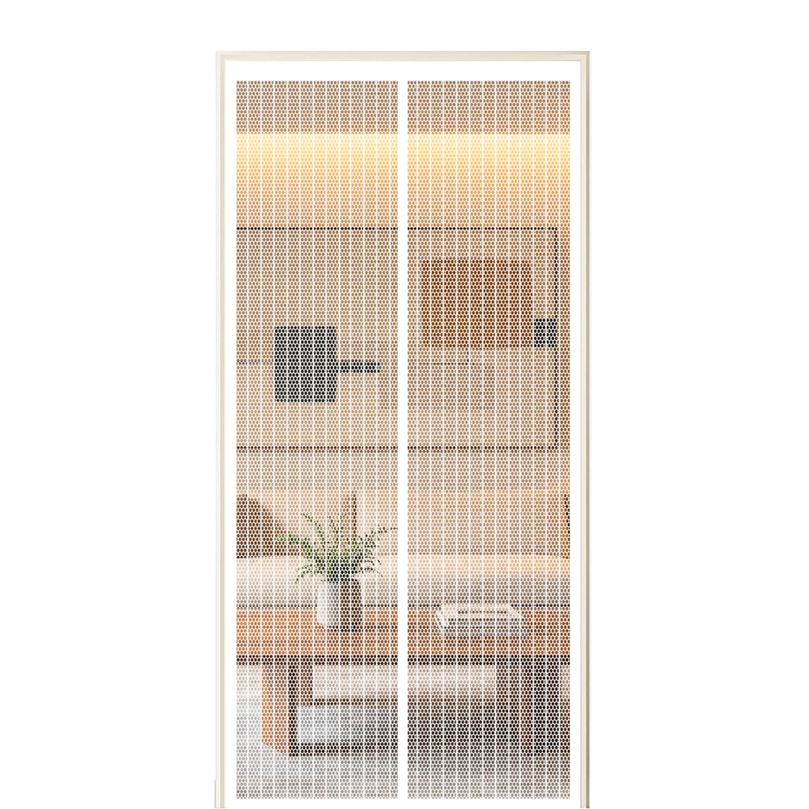 Screen Door 280 x 285 cm Self Sealing Powerful Magnets Upgraded Mesh Mosquito Net with Powerful Magnets & Full Frame Magic Tape Suitable for Patio Doors Balcony Bedroom, White