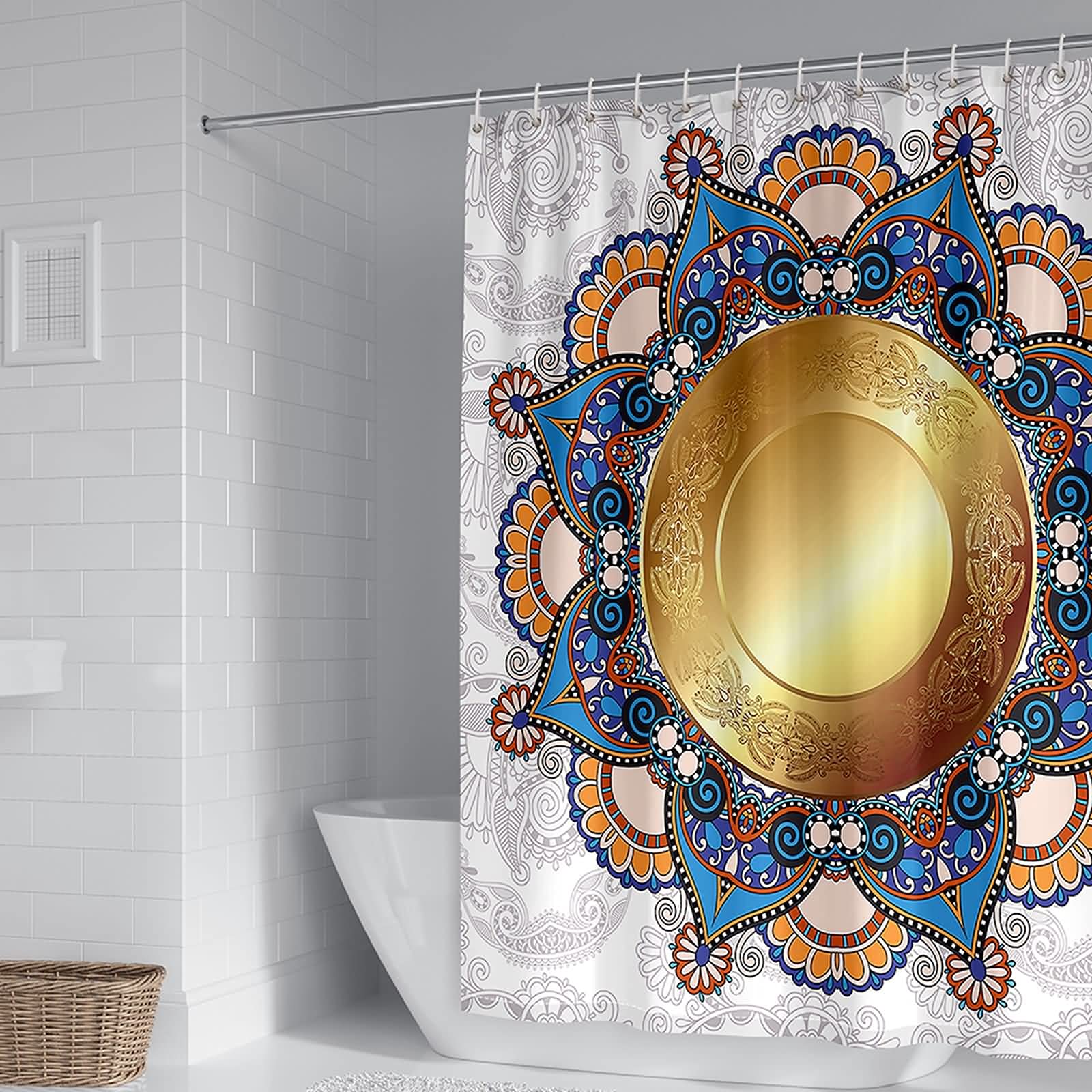 Daesar Shower Curtain Bathroom, Shower Curtain Fabric Mildew Resistant Waterproof Washable Shower Curtains Polyester 165x180cm Mandala Flowers Pattern, Blue Brown