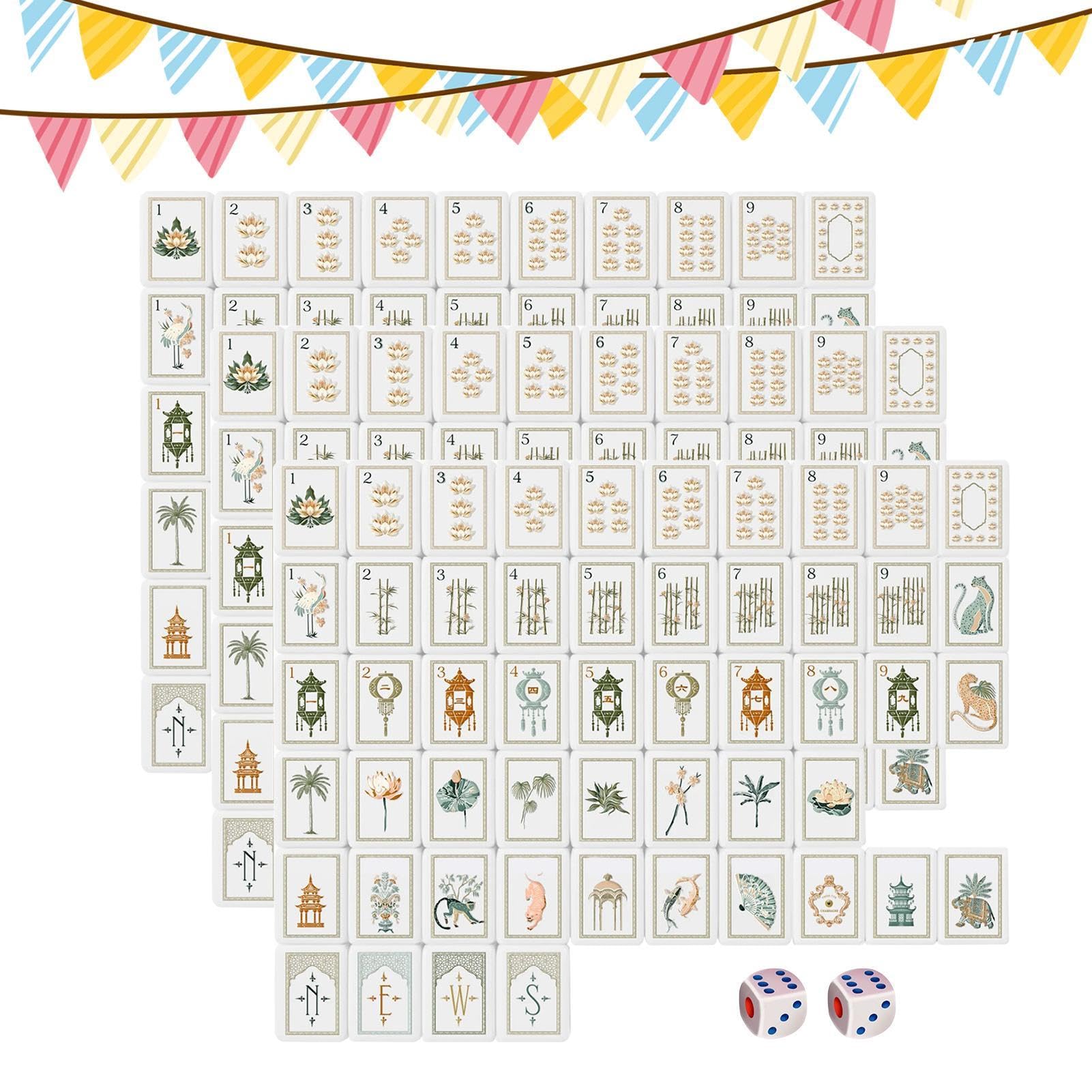Tuiles de Mahjong 160 Pièces Acrylique Américain Gravées avec Dés