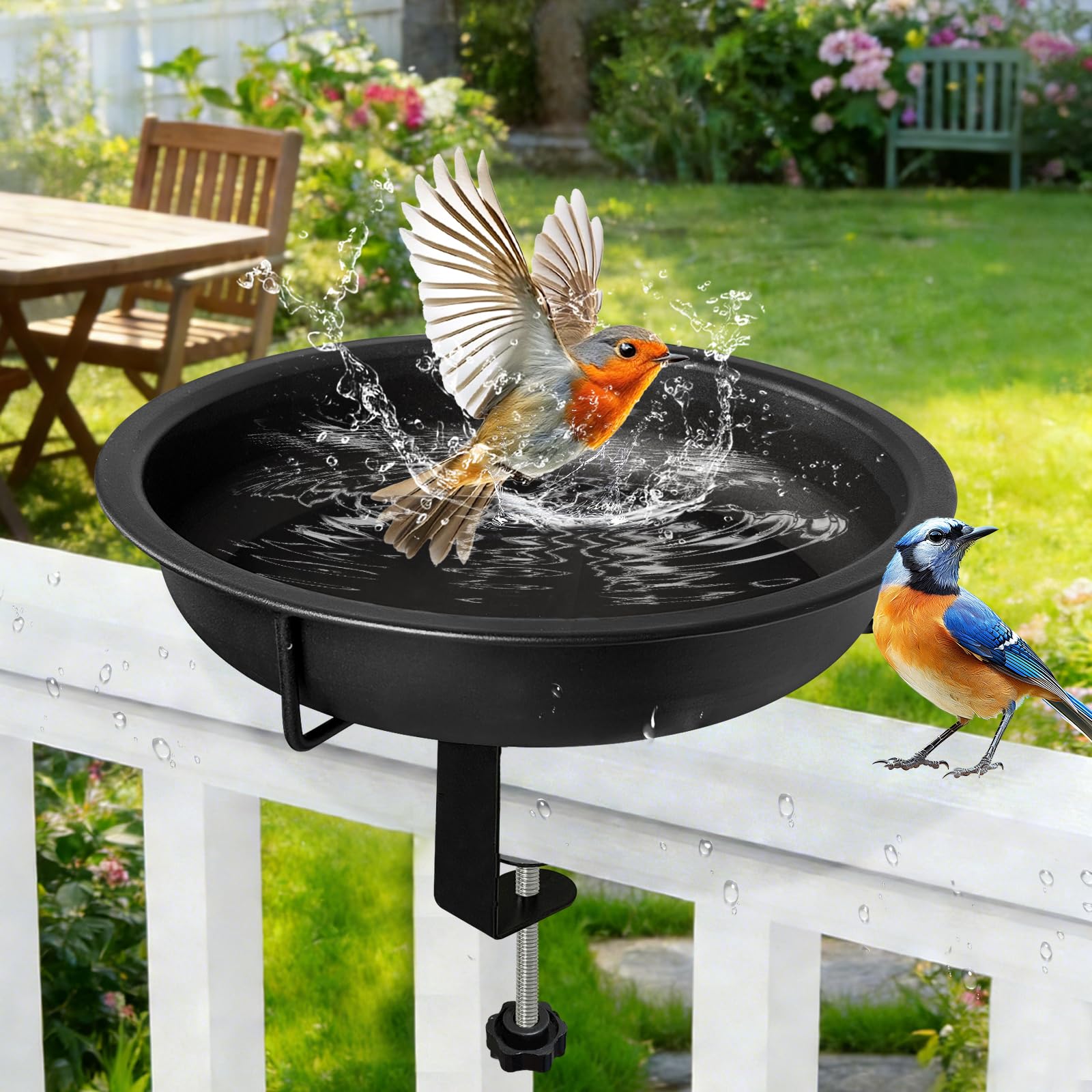 Bseical Bain D'Oiseaux Pour Balcon, Support De Bain D'Oiseaux, Station D'Alimentation Pour Balustrades De Balcon, Jardin