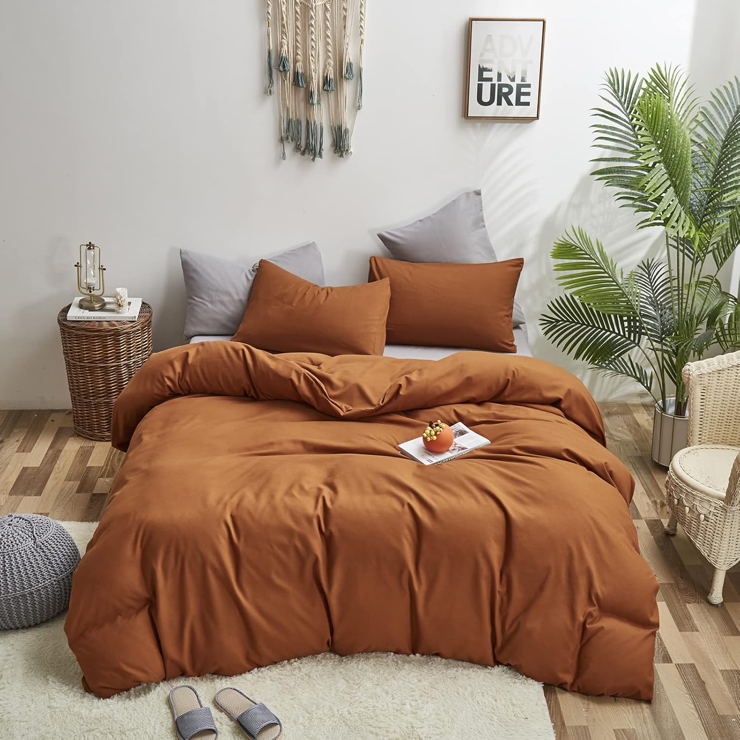 Luxlovery California King Pumpkin Comforter Rust Terracotta Bedding Set Cal King Caramel Burnt Orange Quilts Pumpkin Brown Comforter Set Women Men Cal King - Image 3