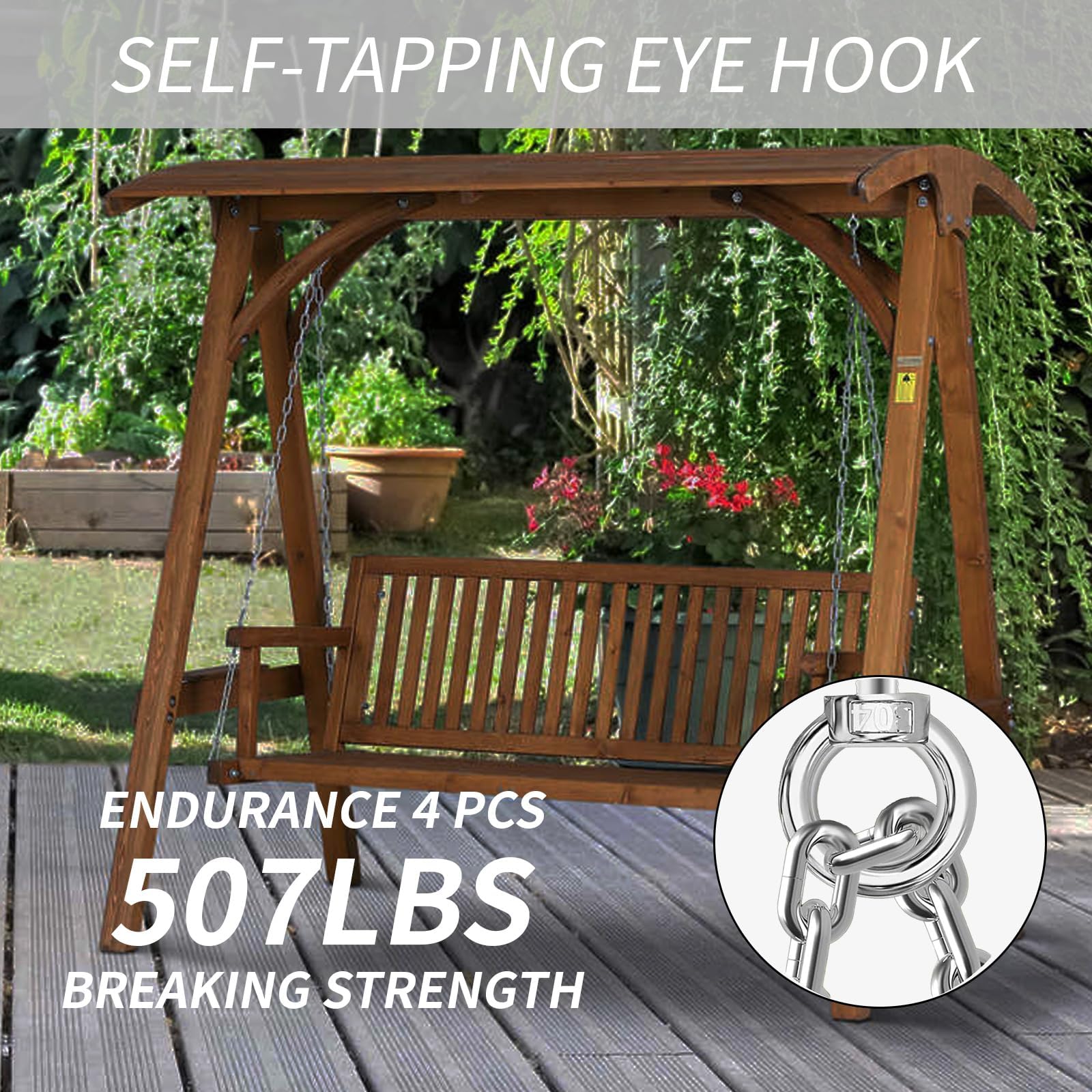 Lot de 4 crochets à œillet à vis de 12 cm M10 - Capacité de charge de 230 kg - Boulons à œil robustes - Grand crochet et œillet à vis pour support de hamac, chaise balançoire, yoga, utilisation