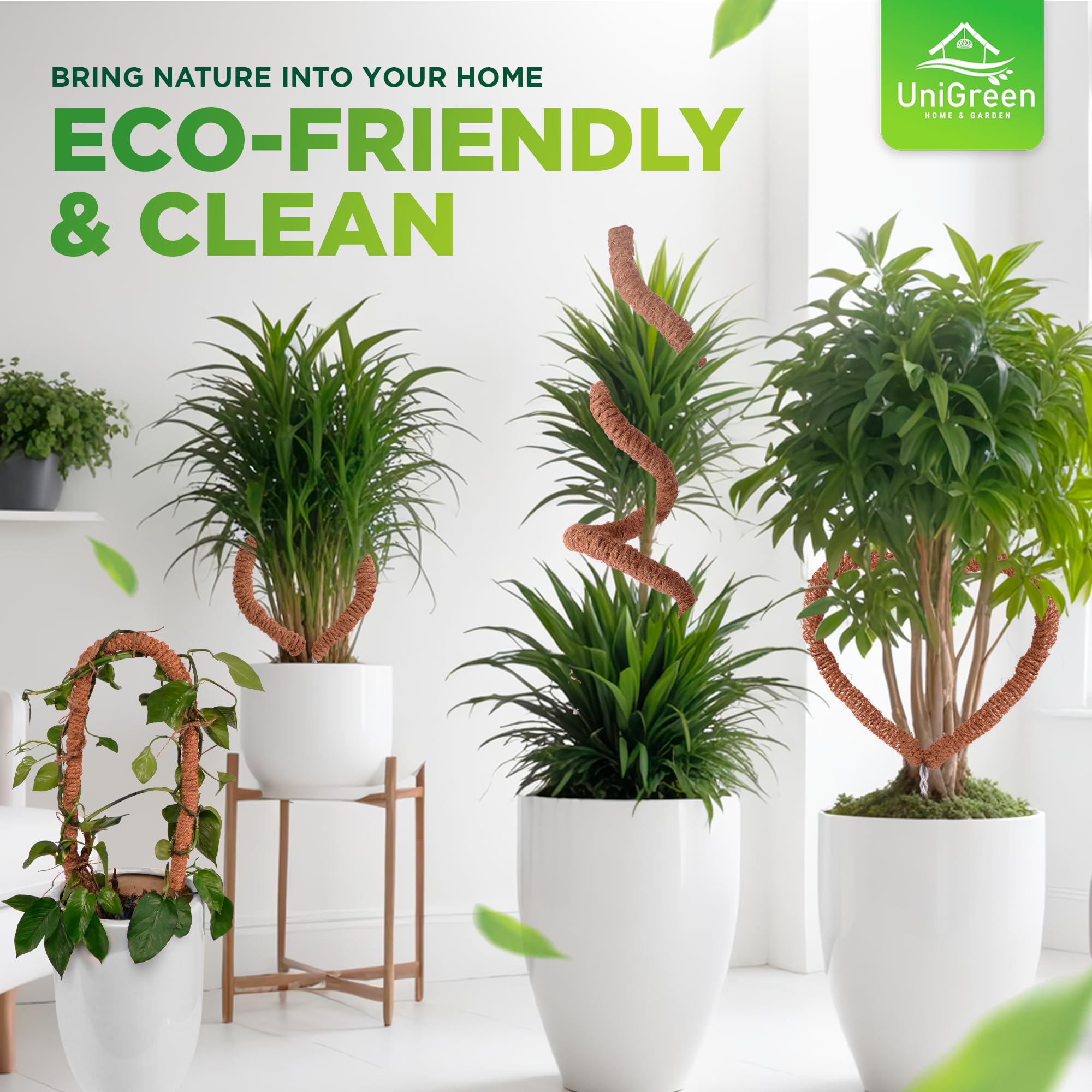 UNIGREEN - Paquete de 2 Postes de Musgo Flexibles 47 Pulgadas, Soporte para Plantas Monstera, Poste de Musgo para Plantas trepadoras, Soporte para Plantas de Interior/Exterior en