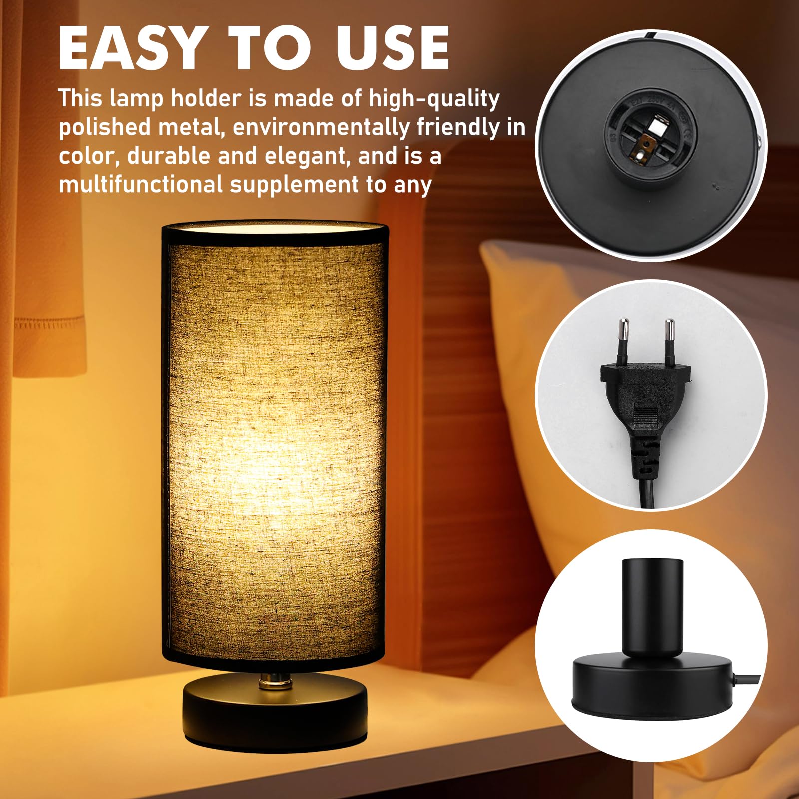 Oprawa lampy E27, 4 sztuki z kablem sieciowym 1,8 m i przełącznikiem kablowym, nadaje się do lamp stołowych DIY, lamp wiszących, oświetlenia w salonie, sypialni, biurze, kawiarni i barze