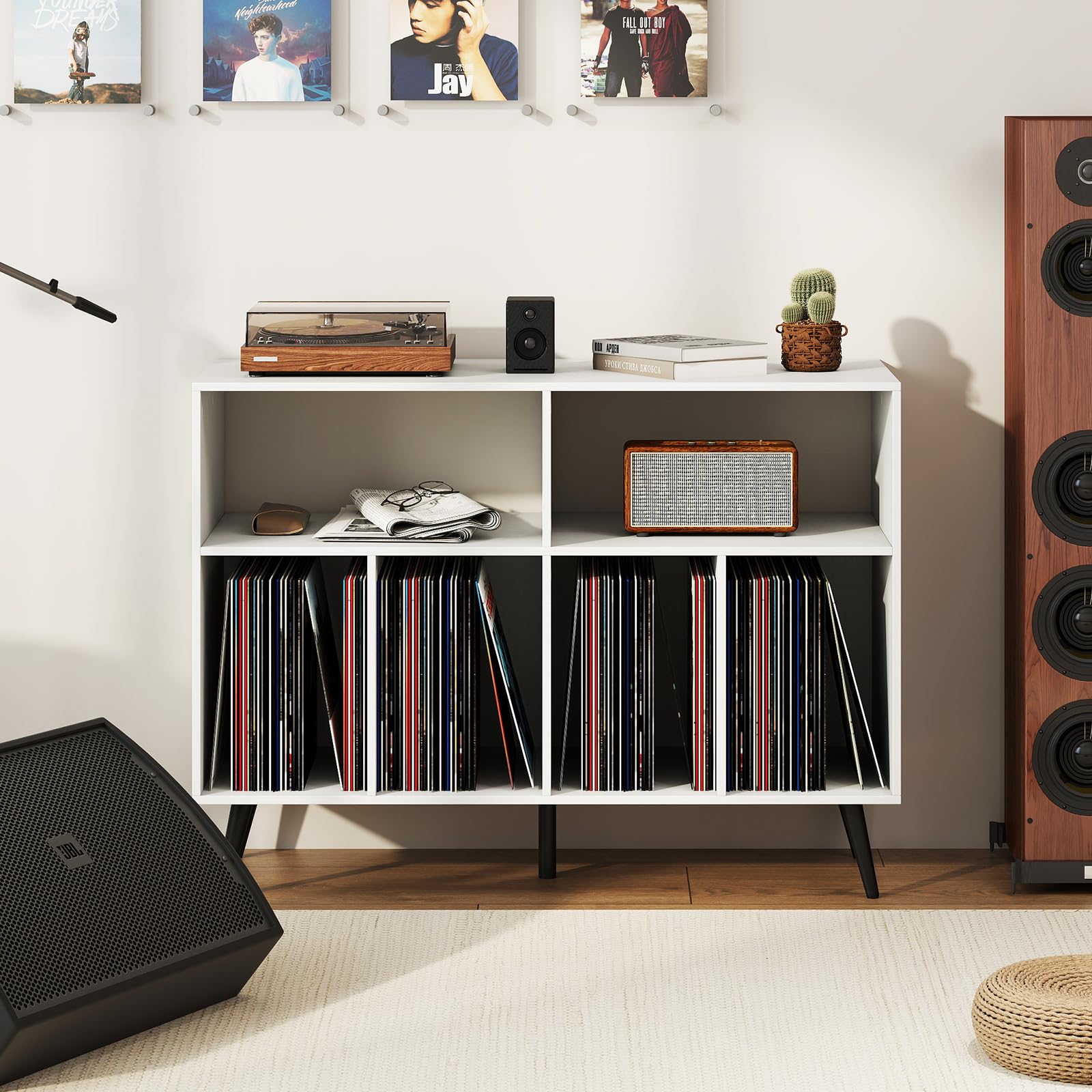 COSTWAY Plattenspielerständer 3-stufig, Plattenspielerschrank mit Vinyl-Aufbewahrungsregalen, Schallplatten-Aufbewahrungstisch, Vinyl-Aufbewahrungshalter für Wohnzimmer, Musikzimmer (Weiß)