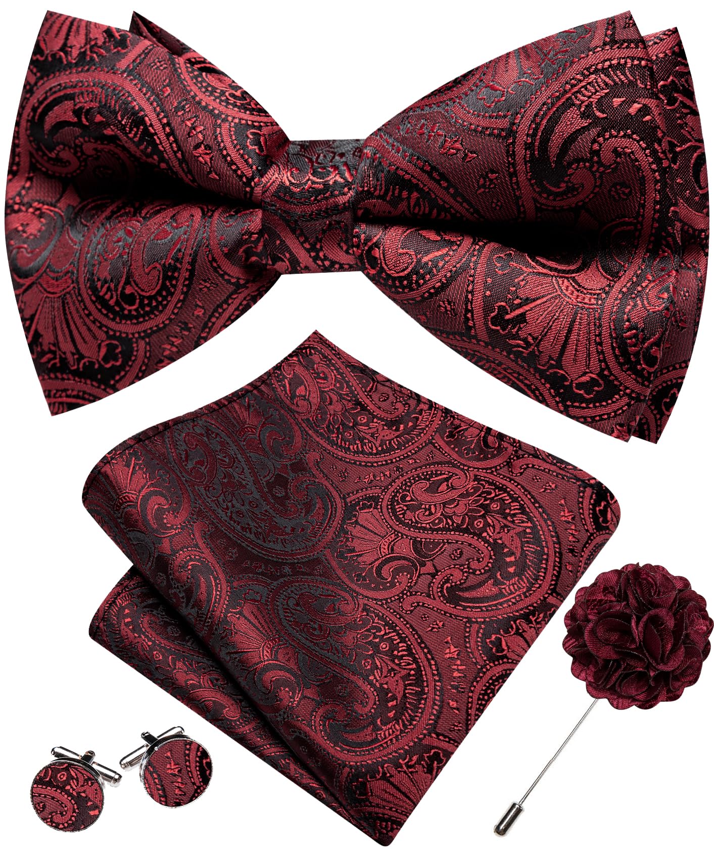 YOHOWA Mens Bow Tie Paisley Coloful Pre-tied Bowties Handkerchief Cufflinks