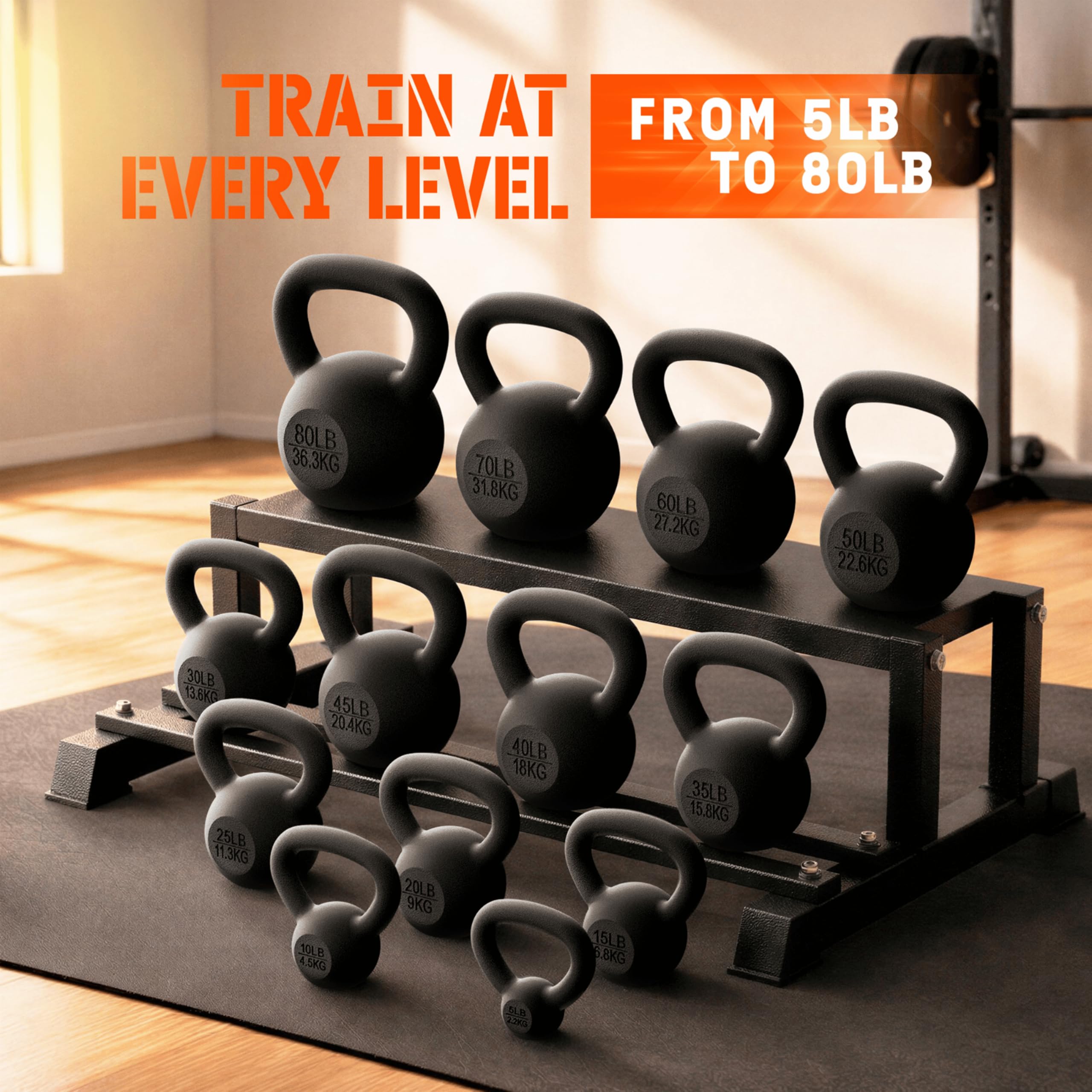 Yes4All 2-20kg Cast Iron Kettlebells, Kettlebell Weights Set, Black Kettle Bell