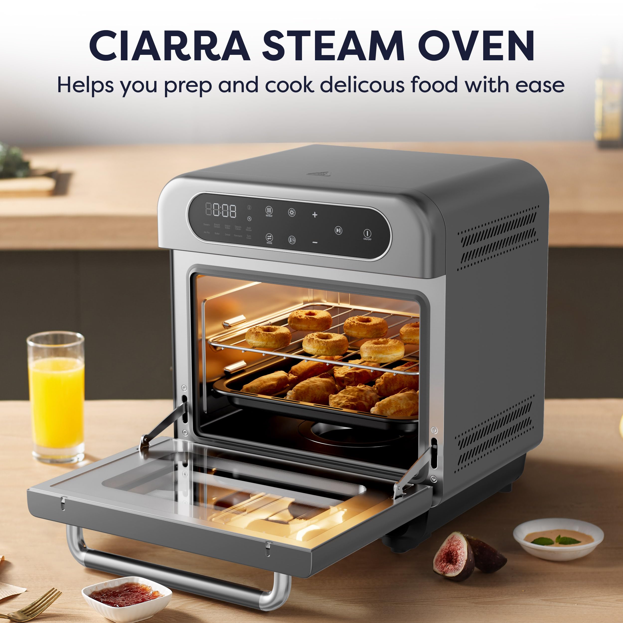 CIARRA 8-in-1 Countertop Steam Oven with Air Fryer, 13QT Mini Toaster Oven | Convection Toaster Oven | Rapid Steam, Steam Bake, Air Fry, Dehydrate & Ferment, 85–430°F, 12-Hour Timer, Steam Clean