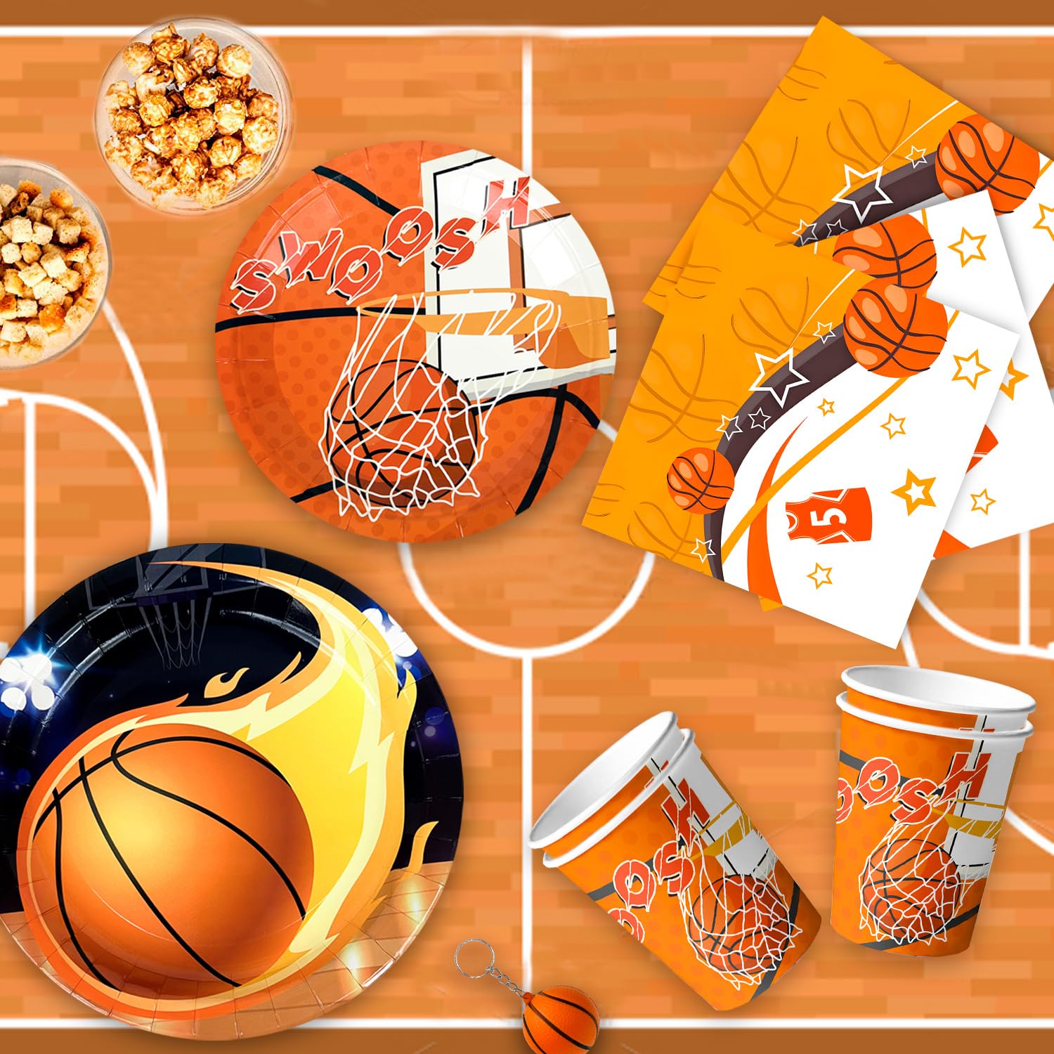 Forniture per Feste di Compleanno Pallacanestro,98 Pezzi Set di Stoviglie Decorazioni per Feste di Pallacanestro Basket Piatto Tovaglioli Tazze Tovaglia etc Forniture Festa di Compleanno Tema Basket