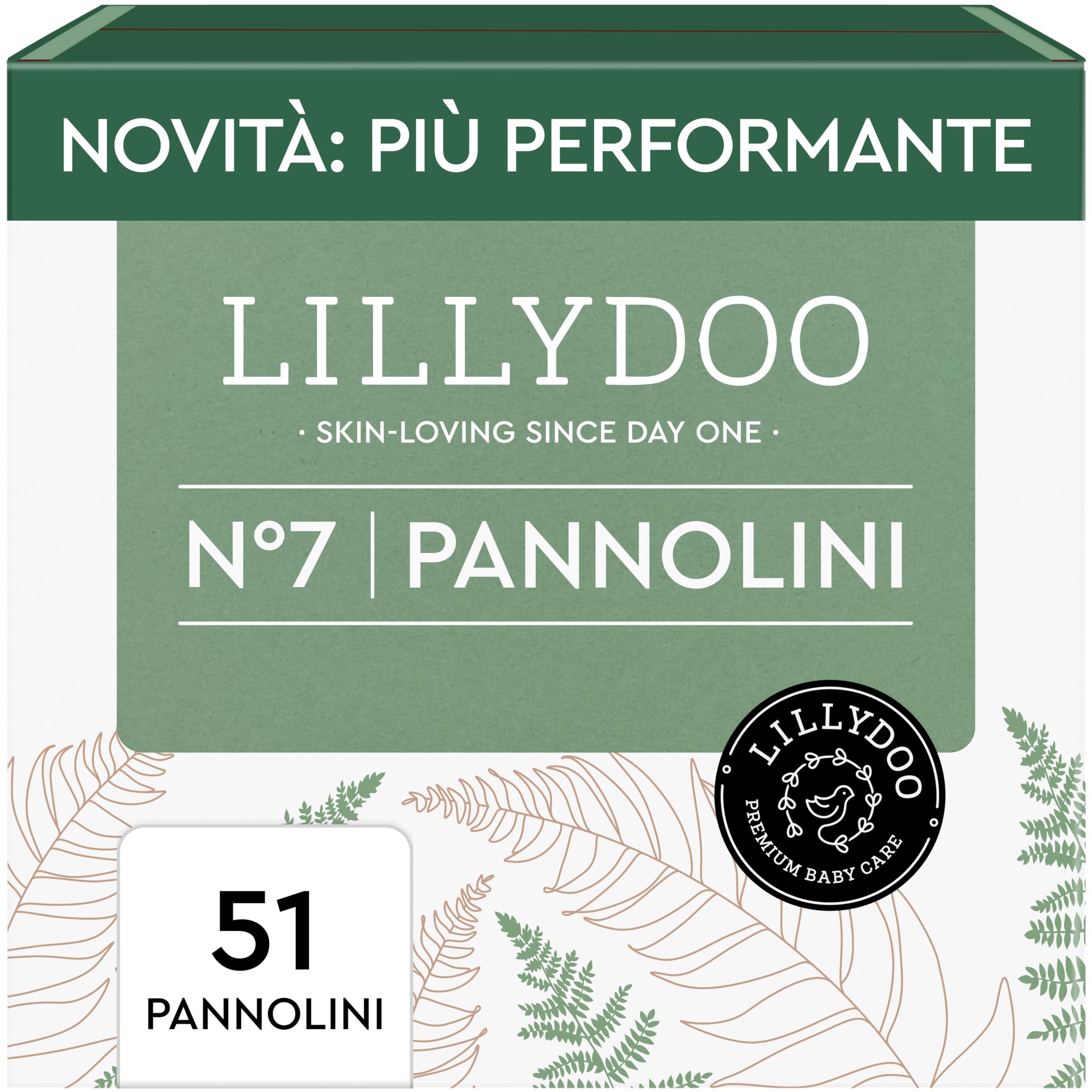Pannolini LILLYDOO green – taglia 7 (15+ kg), pacco scorta (51 unità), protezione contro le fuoriuscite, senza cloro, 0% profumi e lozioni, per pelli sensibili, dermatologicamente testati
