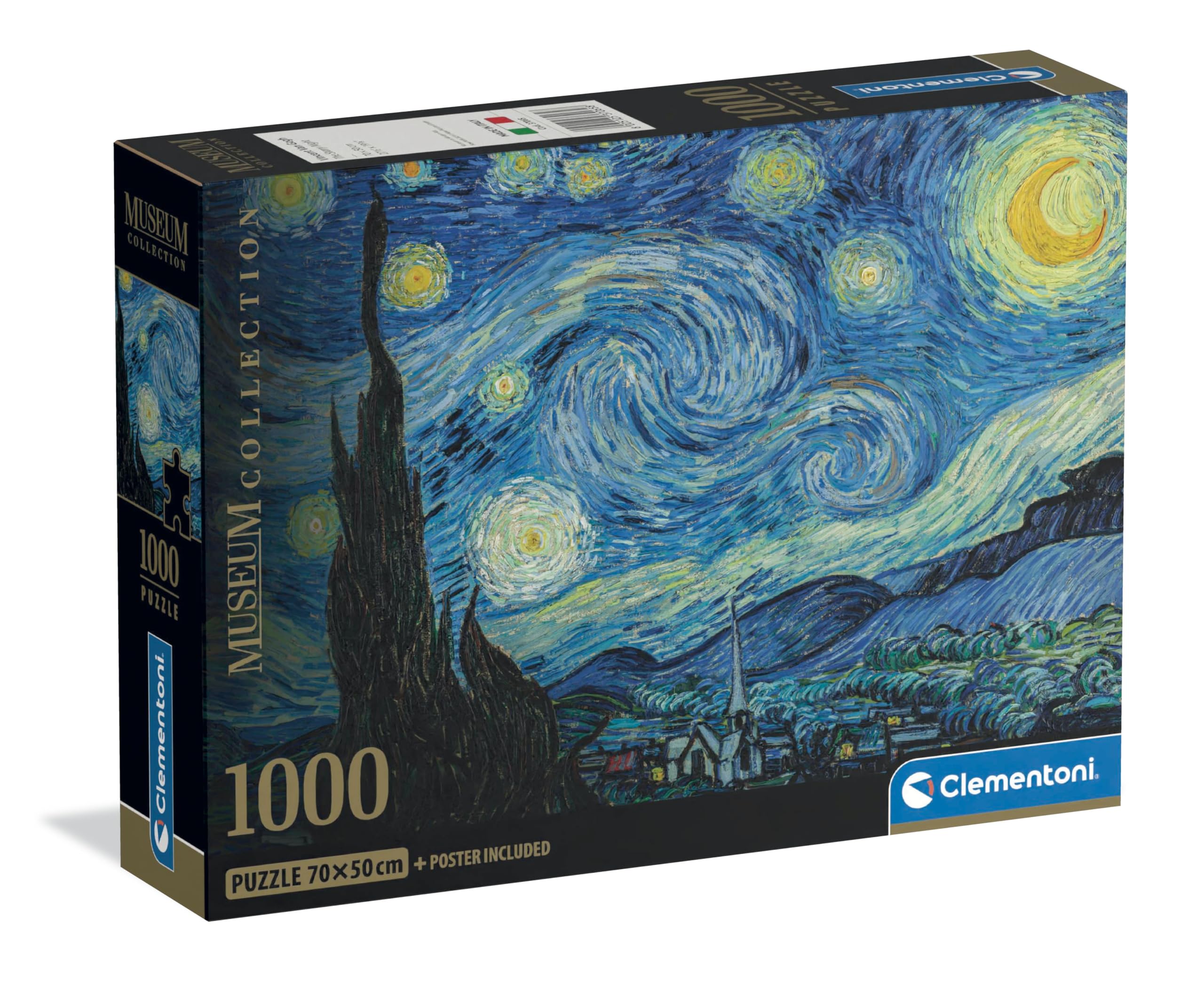 Clementoni - Puzzle Van Gogh 1000 Pezzi Arte per Adulti e Ragazzi, Museum Collection, Tema Notte Stellata, con Poster Incluso, Compact Box, Idea Regalo Uomo e Donna, Made in Italy, 70x50 cm, 37065