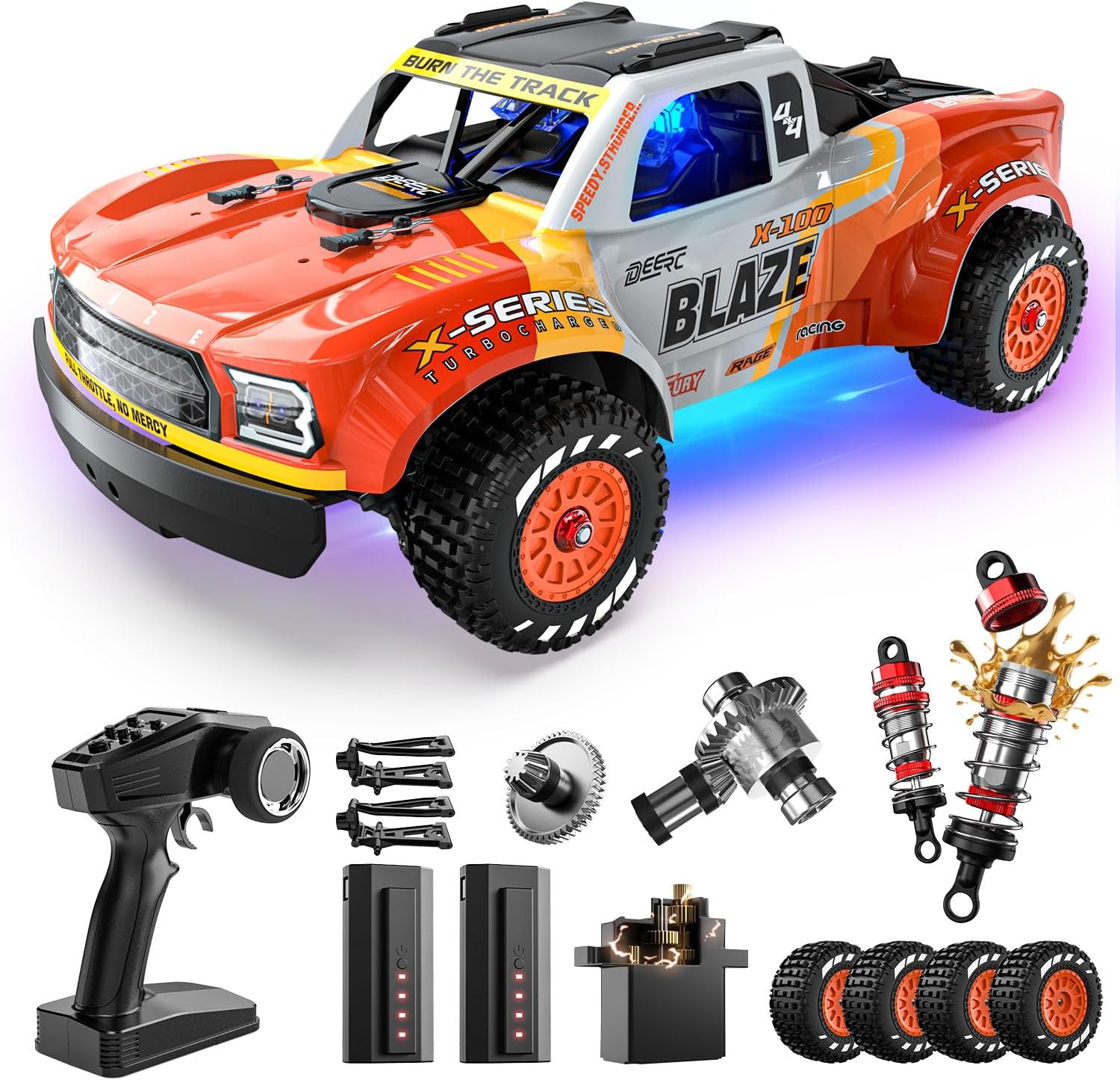 DEERC 1205 1/14 Brushless RC Car for Adults,Max 43 mph,High Speed Electric 4x4 Off-Road RC Truck, Waterproof Monster Truggy, All Terrain Fast Remote Control Drift Car for Boys 8-12, 3S Lipo Compatible