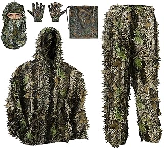 PELLOR Outdoor Camo Ghillie Suits, 3D Leafy Hooded Hunting Airsoft Camouflage Gillies Suits for