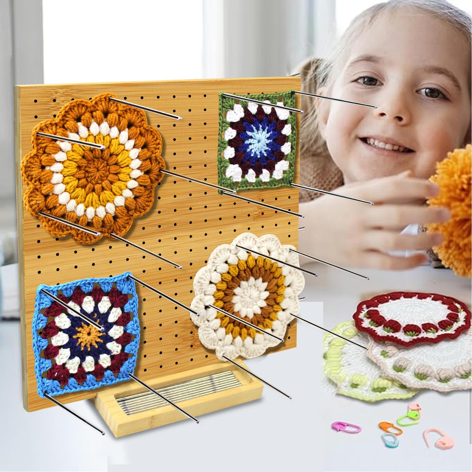 LIVSMON 11.8" Blocking Board with 20 Steel Pins, Handcrafted Knitting Blocking Mat for Knitting and Granny Squares, Crochet Gifts for Crocheters