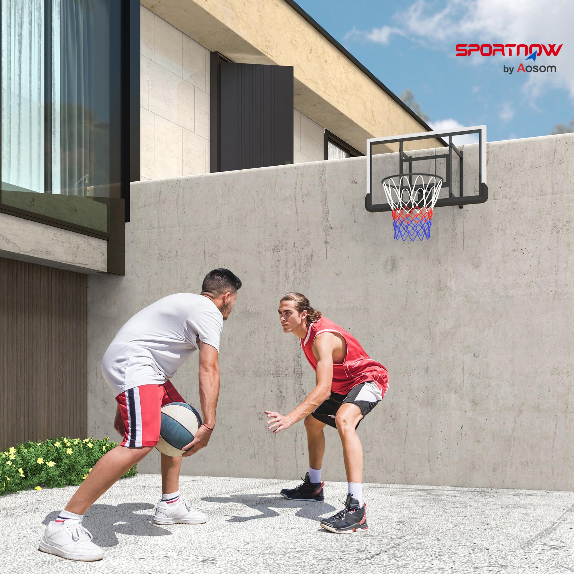 SPORTNOW canestro con tabellone per esterni e interni, tabellone da basket con canestro in acciaio Ø45 cm e rete, montaggio a parete, tabellone da basket per adulti, nero