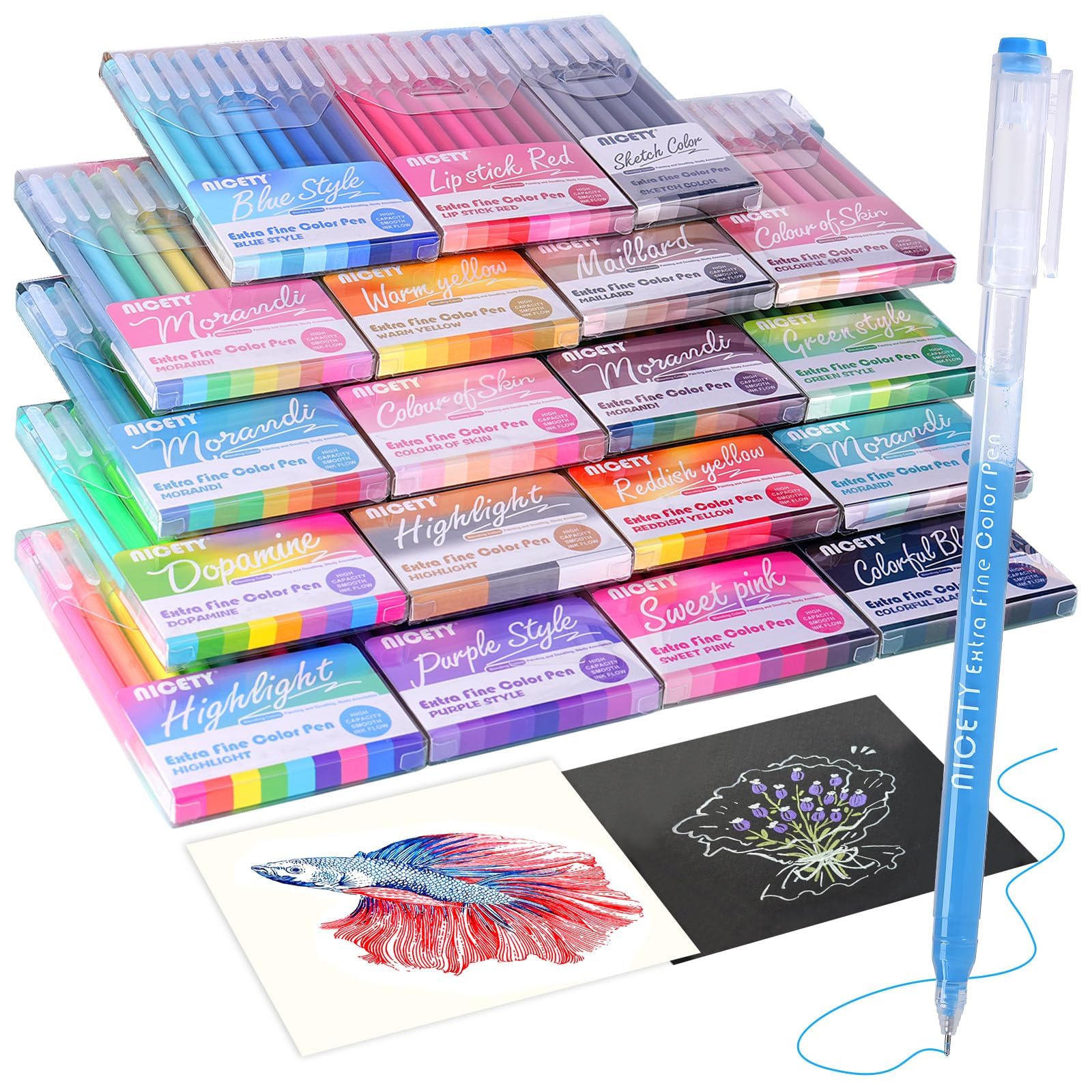 NICETY 168 Gelstifte Set – Gel Pens Gelschreiber mit 0,5mm Feiner Spitze & 162 Farben (159 Farben + 3 Weiß/3 Silber/3 Gold) – Gel Stift Set zum Malen, Schreiben & Journaling für Erwachsene & Kinder