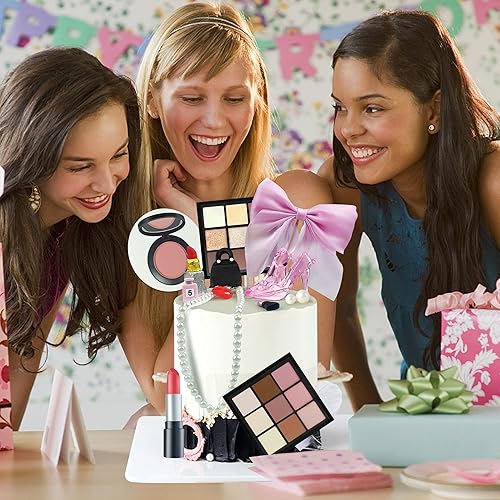 Miniatura 5 de 15 adornos de maquillaje para tartas, cosméticos, decoración temática de lápiz labial, sombra de ojos, rubor para niñas y mujeres, despedida de