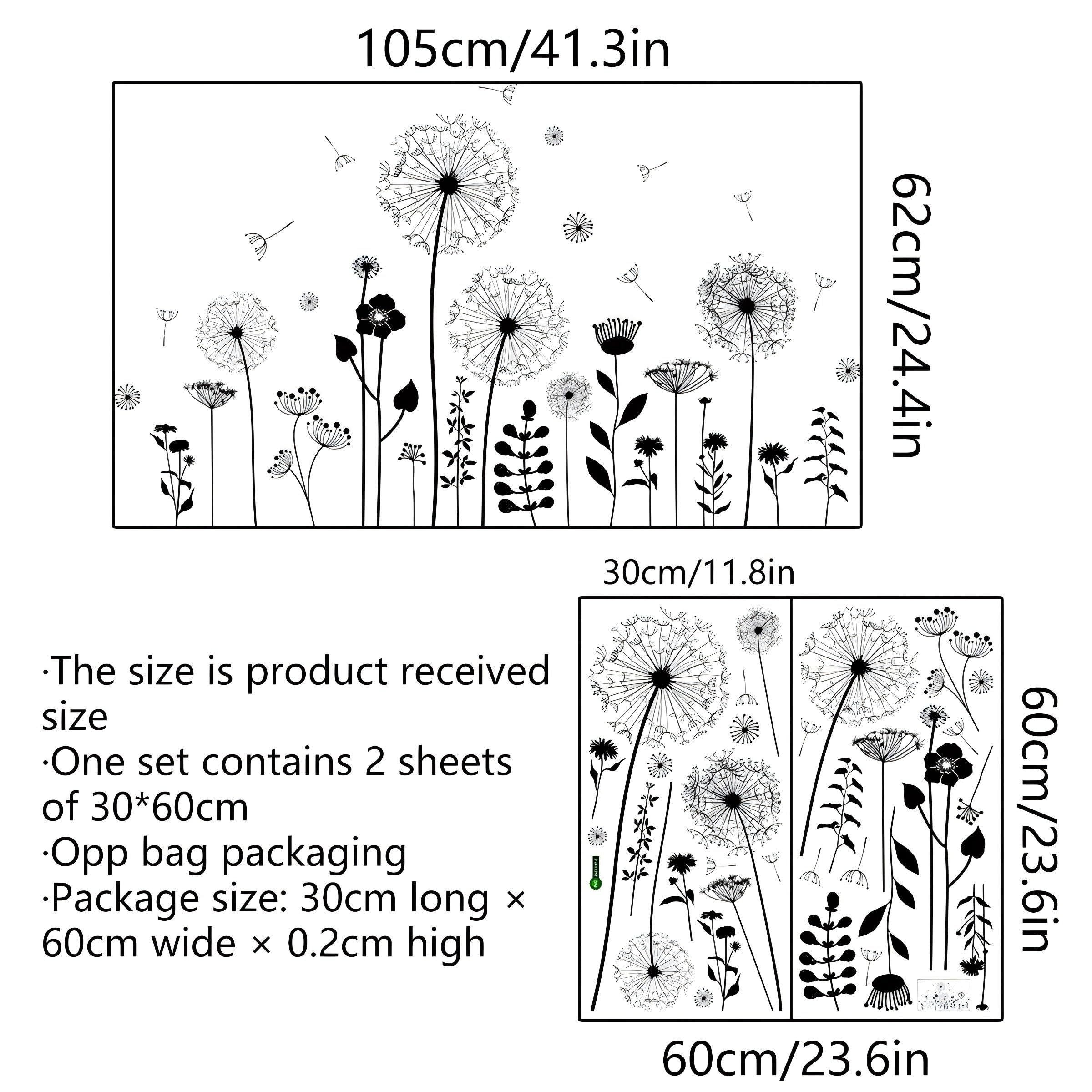 OUFEI Wall Decals Peel and Stick Black Dandelion Stickers for Baby Kids Nursery Girls Bedroom Living Room Home Window Decoration - Image 2