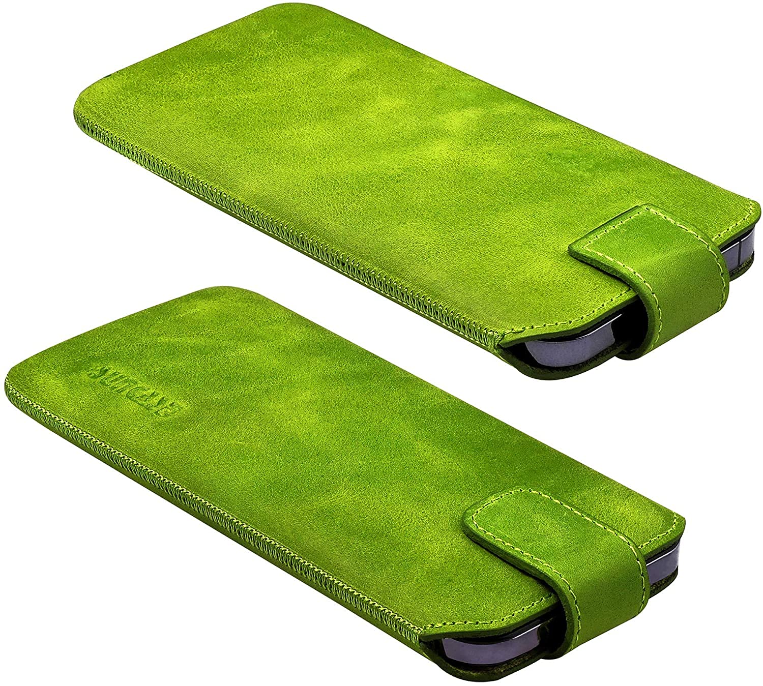 Suncase Slim-Edition Custodia In Vera Pelle Per IPhone 13 (6,1") - Marrone Rustico - Con Estrattore E Chiusura Magnetica