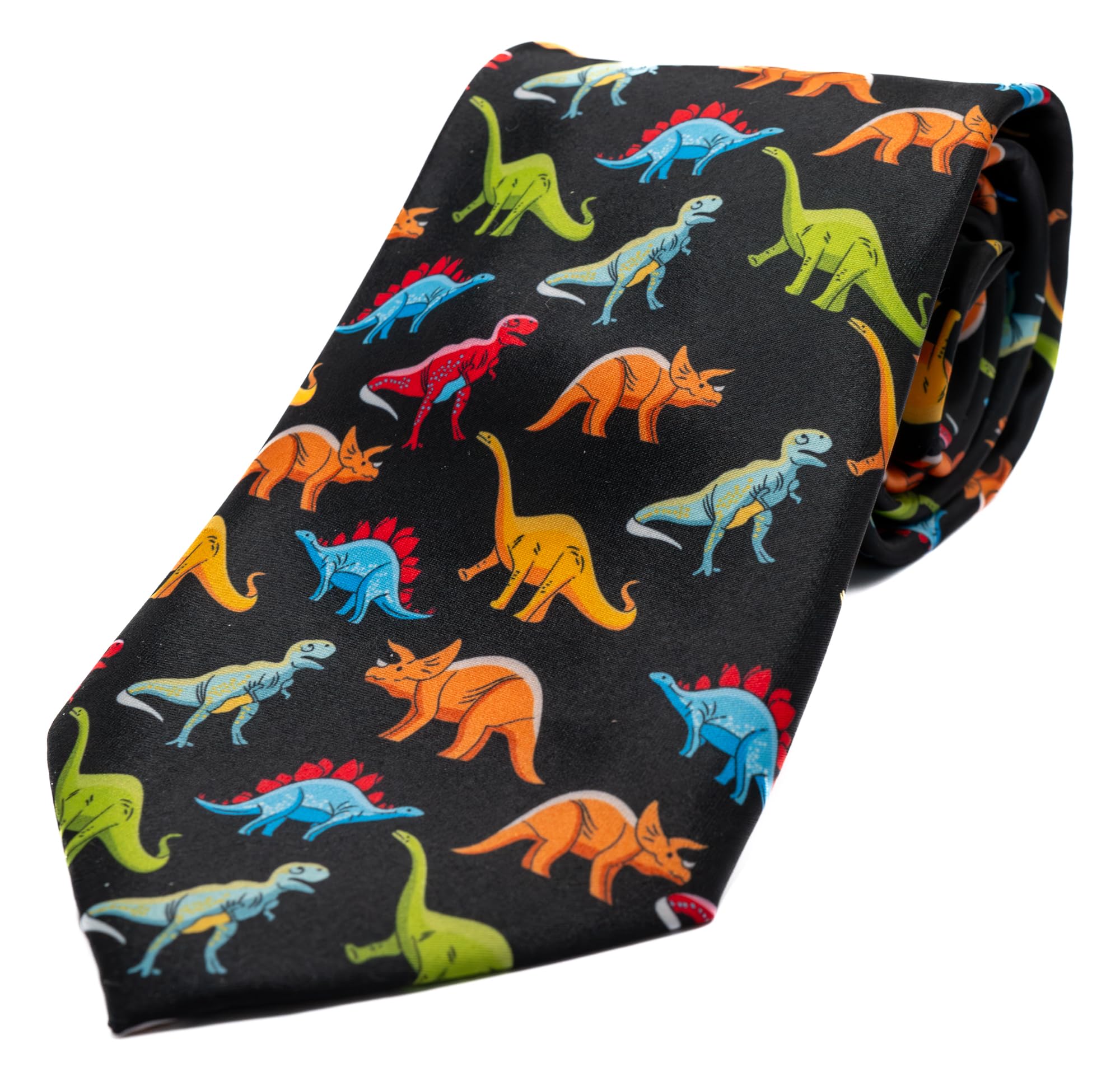 The Tie Studio Men's Red Polyester Tie - Colourful Dinosaurs Tie (1080P)