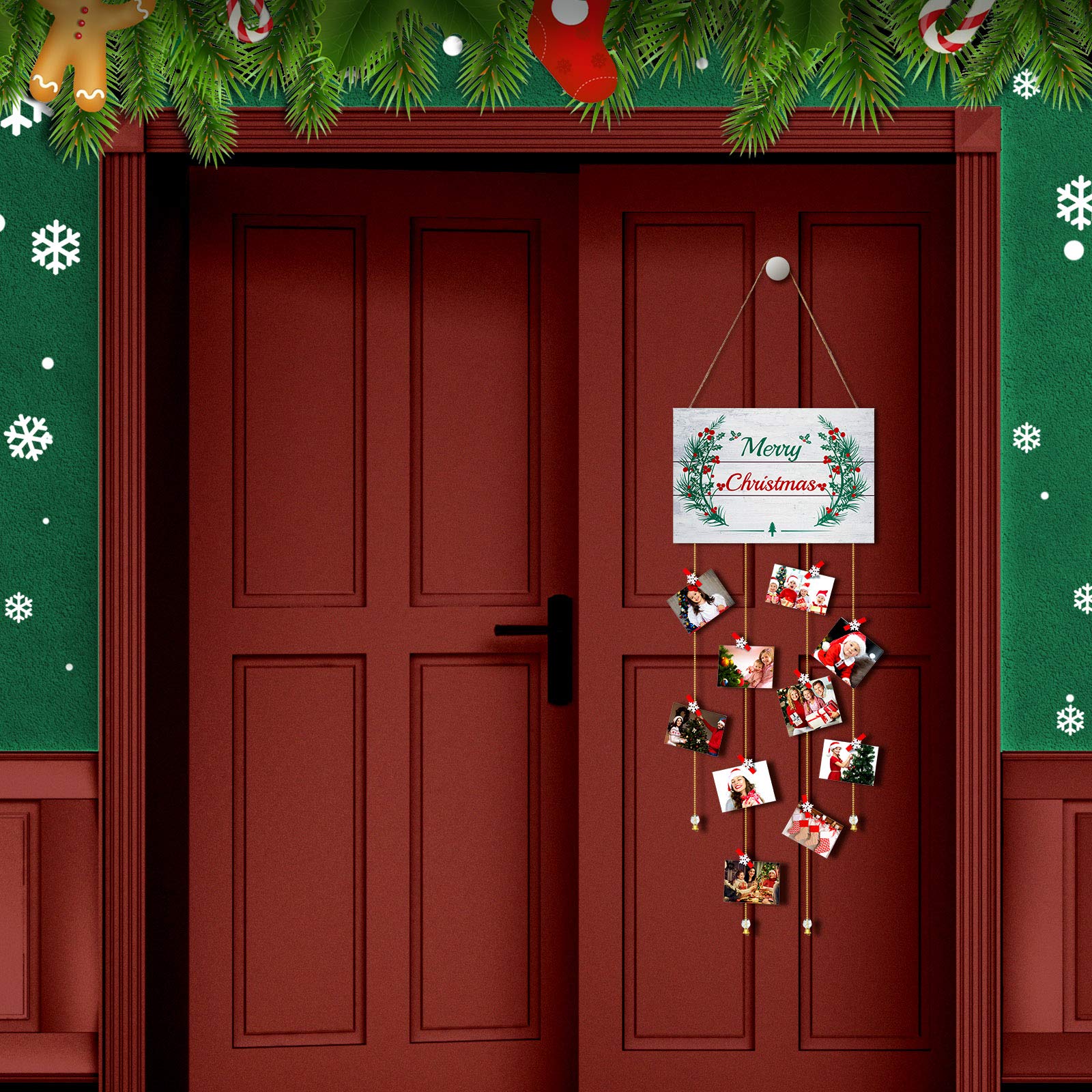 Porte-cartes De Noël à Suspendre Avec 30 Pinces à Photos En Bois Flocon De Neige Pour Plusieurs Photos Et Cartes De Vœux, Tableau D'affichage, Papier Photo (A