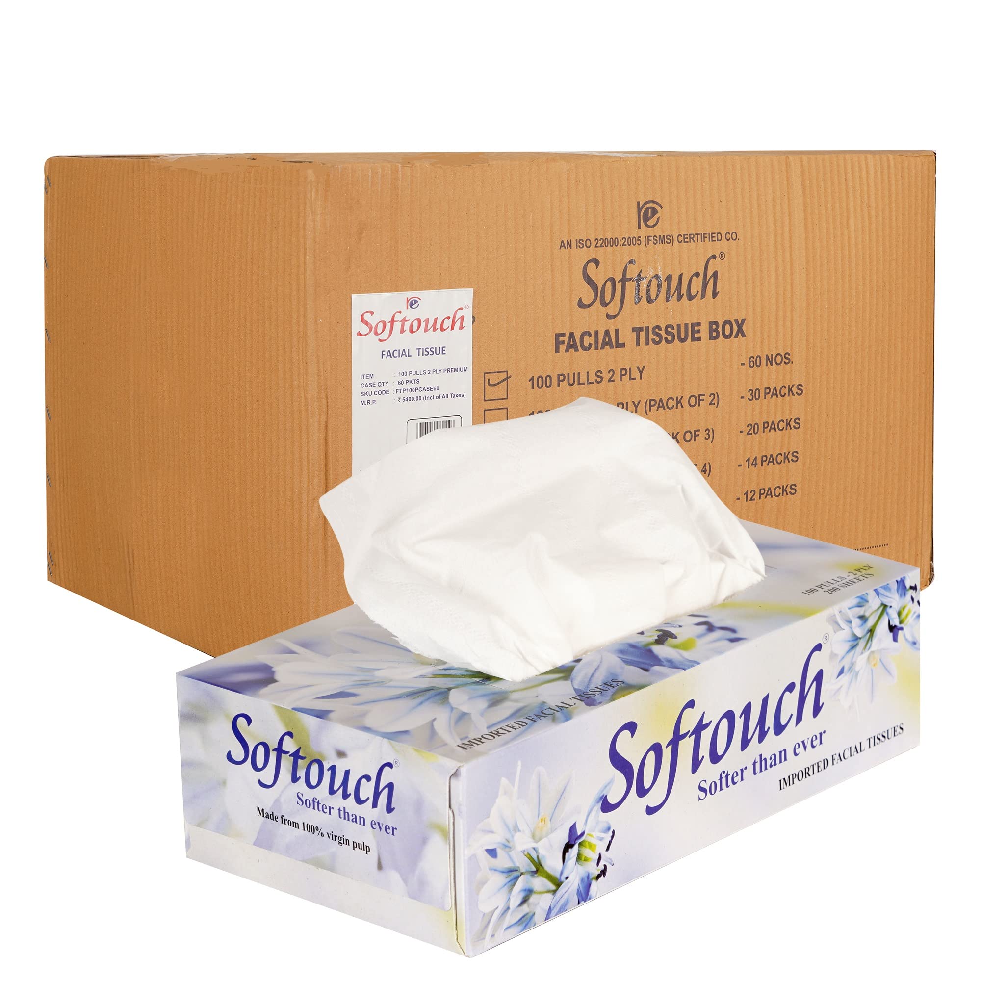 Softouch 2 Ply Face Tissue | 100 Pulls | 200 Sheets Per Box | 60 Tissue Boxes | Total 6000 Pulls | Soft & Absorbent-image-24