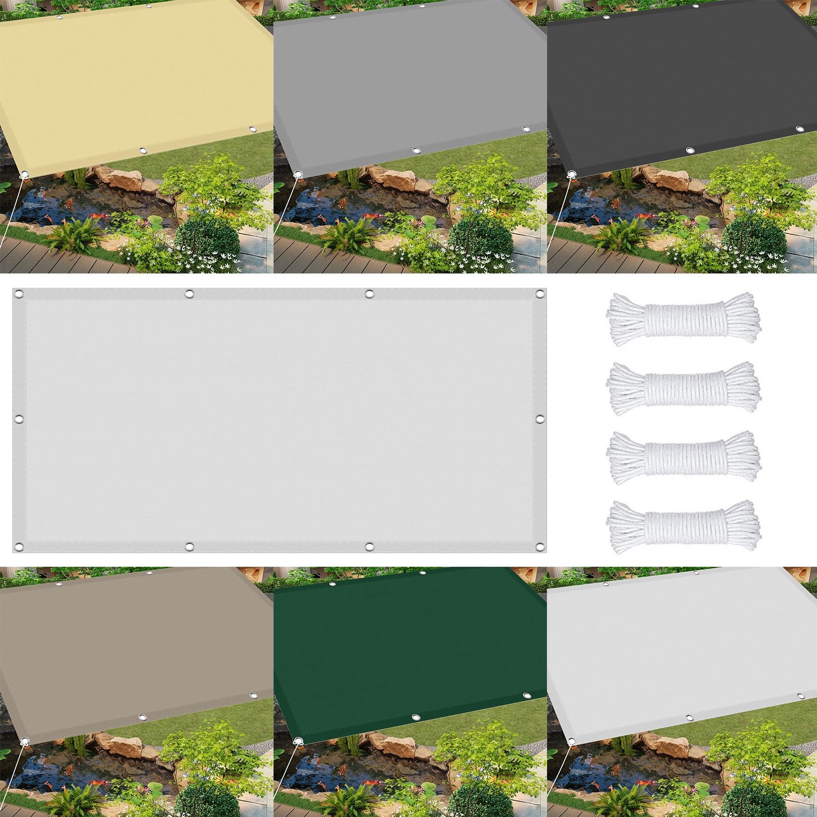 Sonnensegel Wasserdicht 1 x 5 m Rechteckig Schattiernetz Garten 98% Uv-Schut Wetterschutz mit Seil für Garten Terrasse Balkon Schwimmbad, Weiß