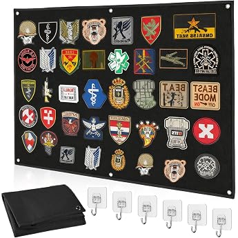 Patch Wall 110 x 70 cm Board Patches Nylon Wall with Eyelets Patch Wall Foldable Patches Wall Surface Mat with Hooks for Sew-On Stamp