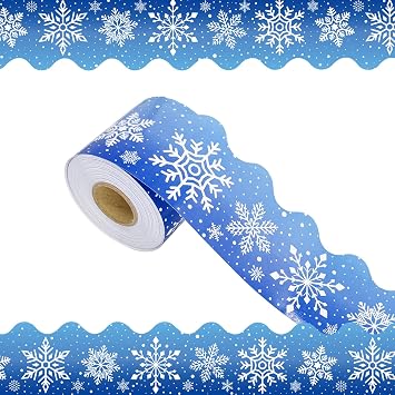 69 Feet Winter Snowflake Bulletin Board Borders, Scalloped Borders Bulletin Board Border Decorative,Snowflake Rolled Border Trim,for Classroom Decoration Strips Chalkboard Wall Decor